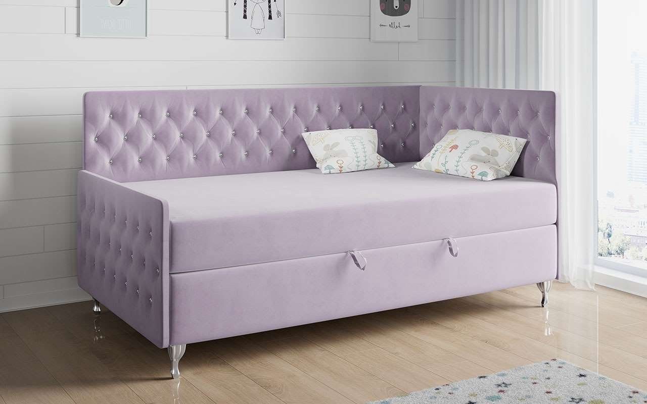 MKS MÖBEL Kinderbett FILIP 3, Funktionsbett Bett Boxspringbetten für Kinderzimmer, Jugendbett Violet