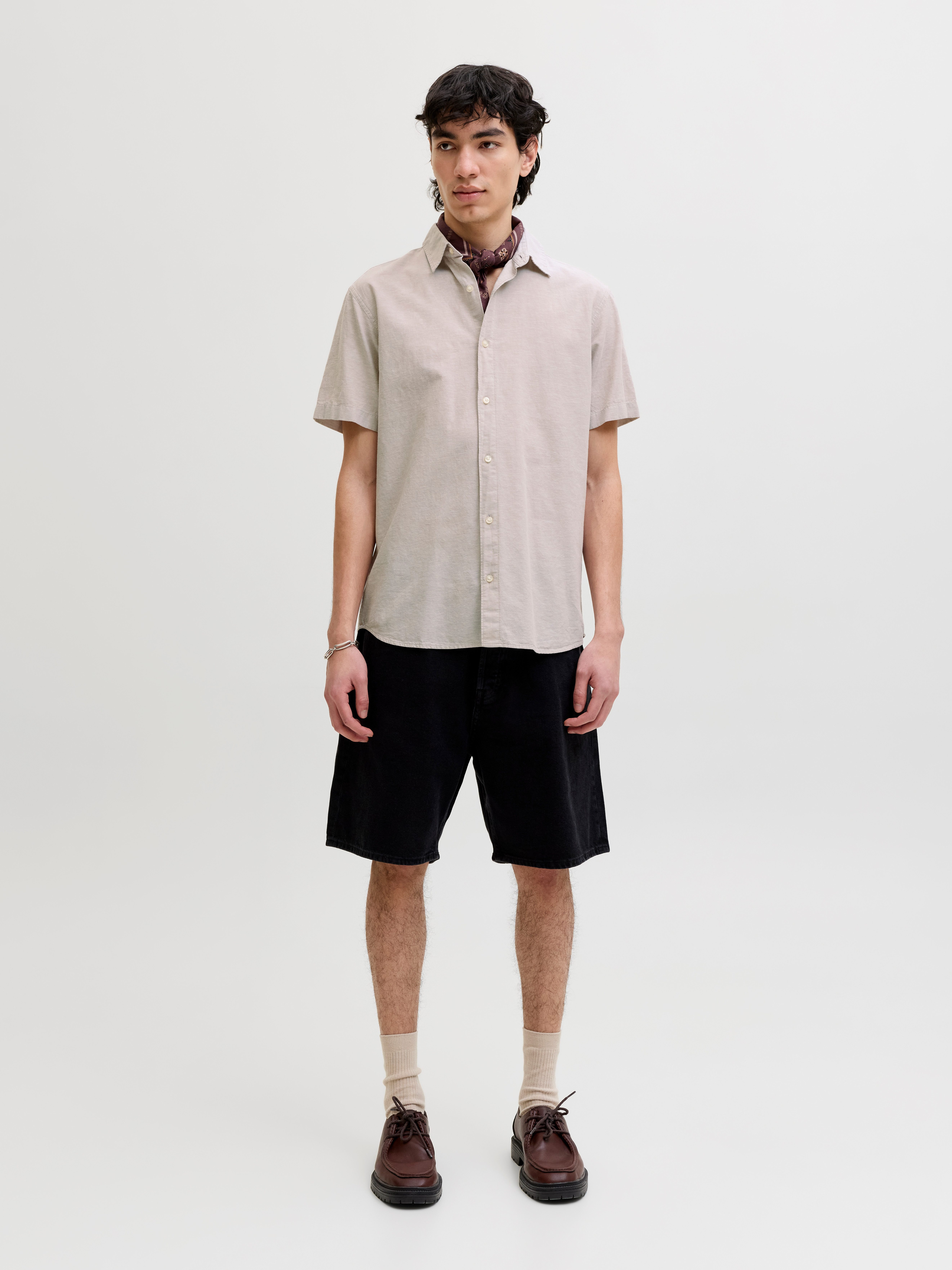 Jack & Jones Kurzarmhemd JJEBREEZE LINEN BLEND SHIRT S/S SN mit Leinen