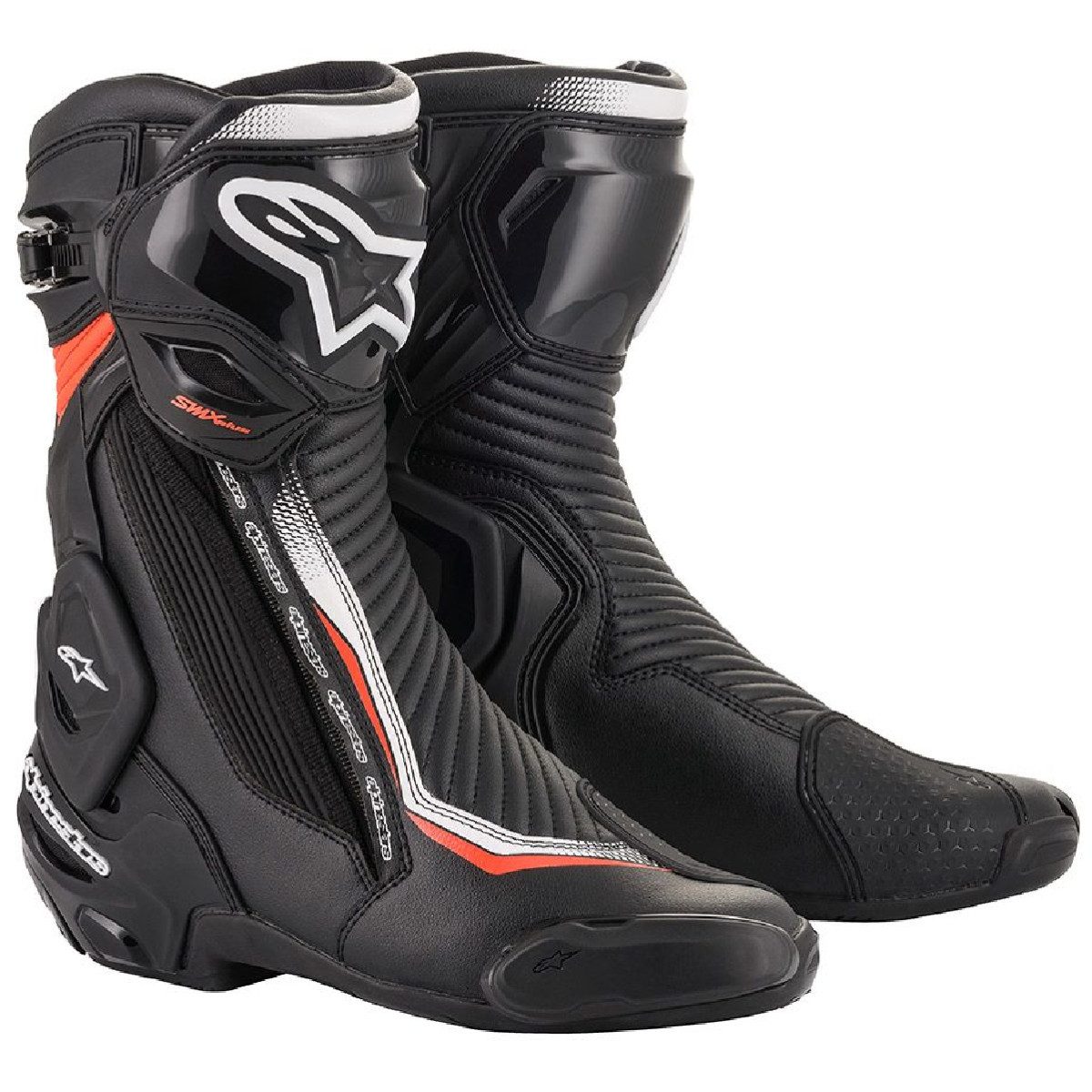 Alpinestars SMX Plus v2 Motorradstiefel schwarz / weiß / fluo-rot 45 Motorradstiefel (Packung, Antistatische und Öl- und Benzinfeste Sohle)