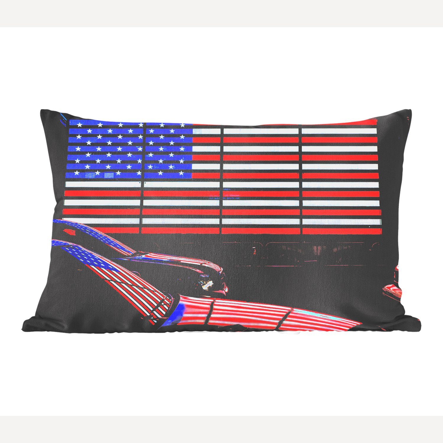 MuchoWow Dekokissen Taxis mit amerikanischer Flagge, Wohzimmer Dekoration, Zierkissen, Dekokissen mit Füllung, Schlafzimmer