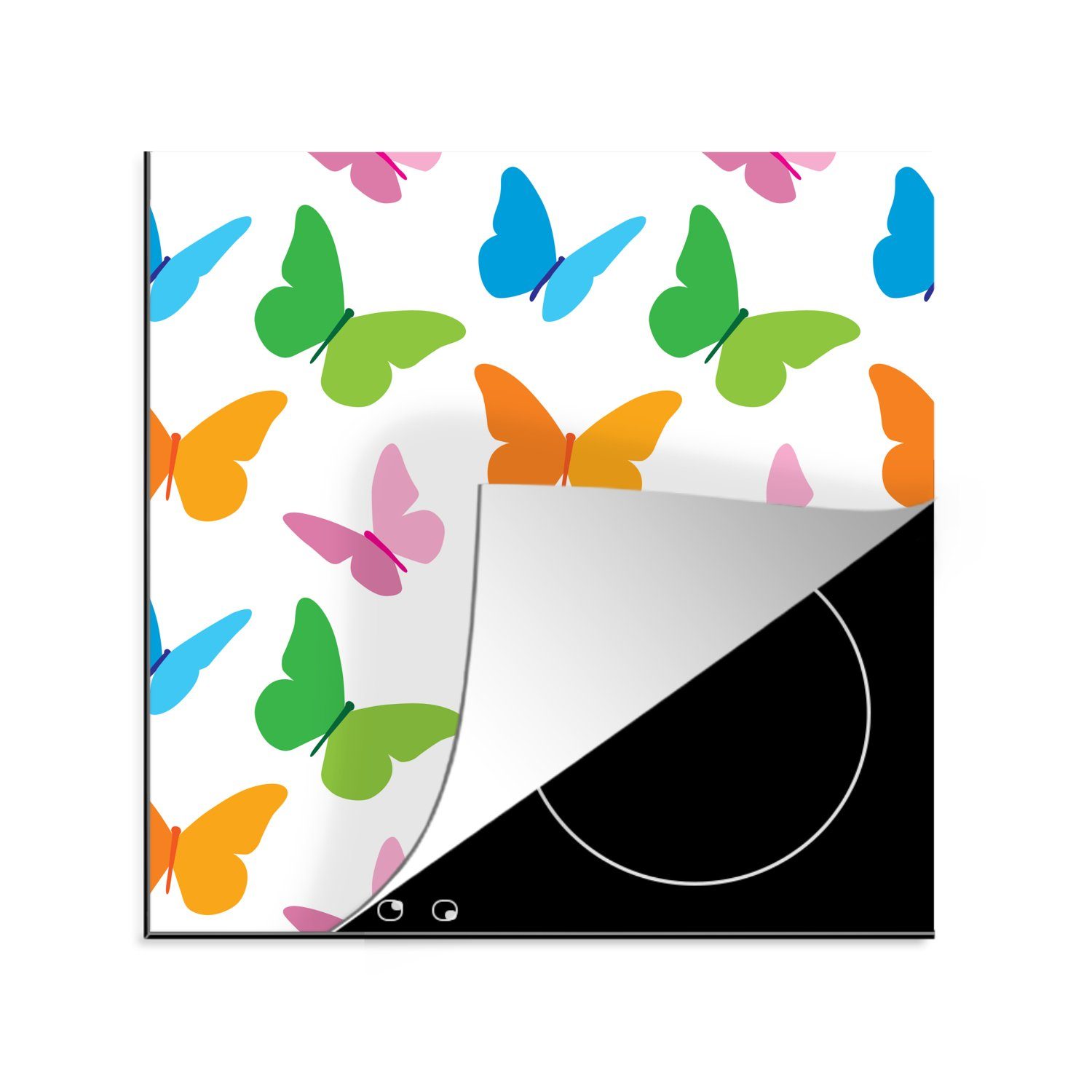 MuchoWow Herdblende-/Abdeckplatte Eine Illustration von mehreren Schmetterlingen, Vinyl, (1 tlg), 78x78 cm, Ceranfeldabdeckung, Arbeitsplatte für küche