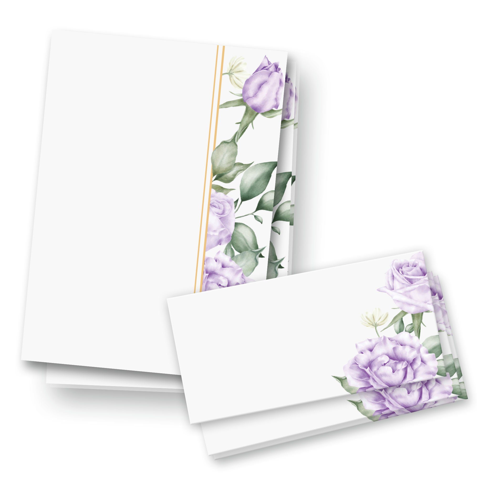 Kreative Feder Briefpapier Briefpapier Set, Briefpapier Set 25x DIN A4 mit passenden Umschlägen Set Violette Rosen A