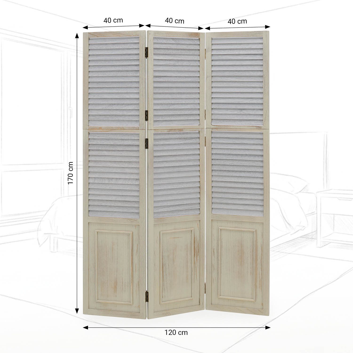 Homestyle4u Paravent Raumteiler Trennwand Holz Sichtschutz Grau Indoor Sichtschutz faltbar (3-teilig). € 159,95
