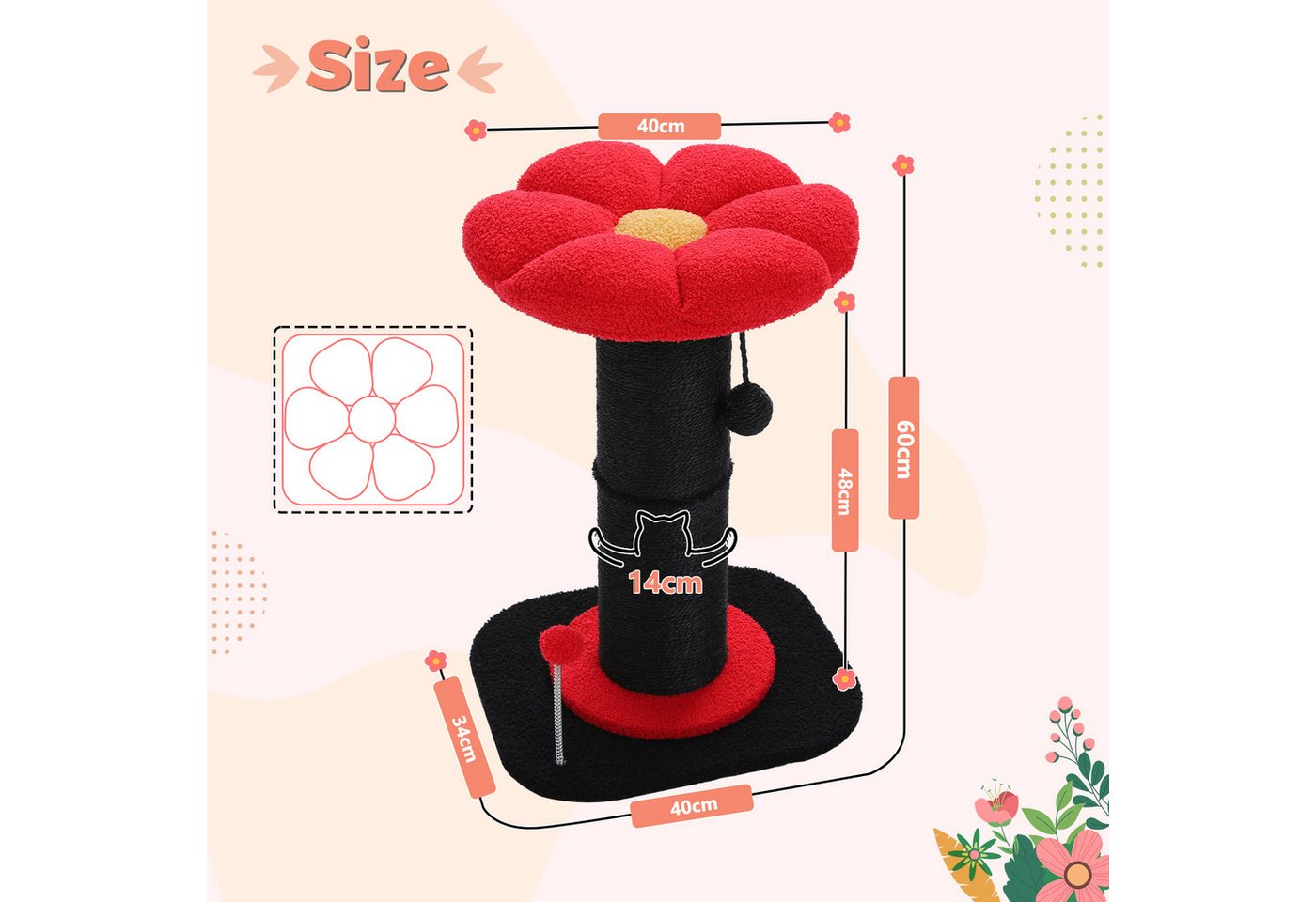 Thumbnail - PAWZ Road Kratzsäule Blume Katzenkratzsäule, kleiner Katzenbaum, Kratzsäule, mit super dickem 14cm Säule, Abnehmbares Bl...