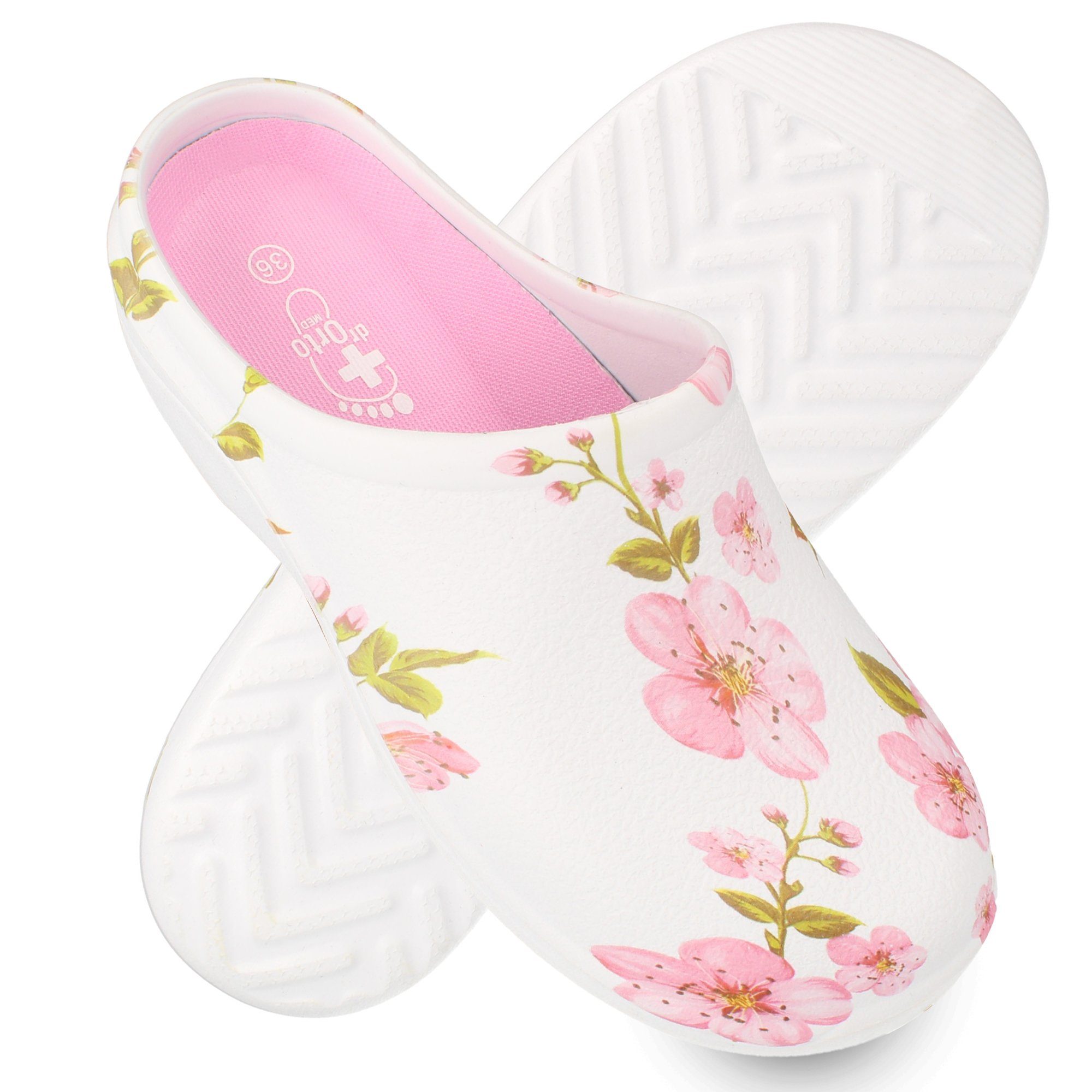 Dr. Orto Bequeme Gartenschuhe Gummiclogs mit Blumenmotiv für Damen Clog rosa