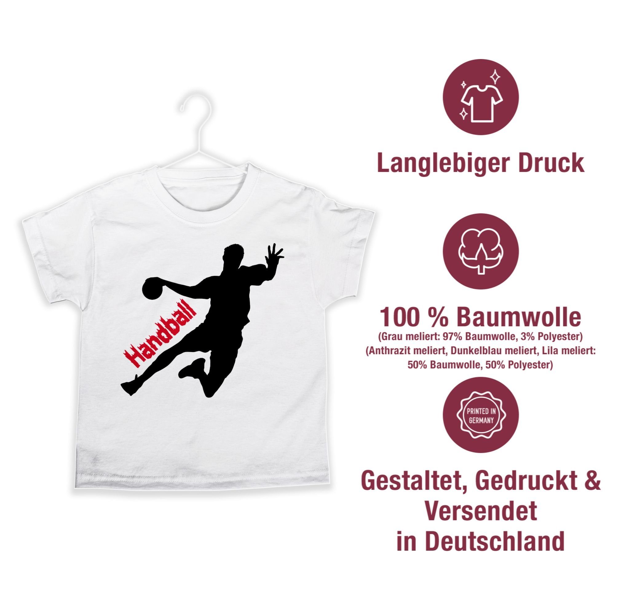 3 Sport Handballer Kinder Schriftzug Weiß T-Shirt mit Shirtracer Kleidung