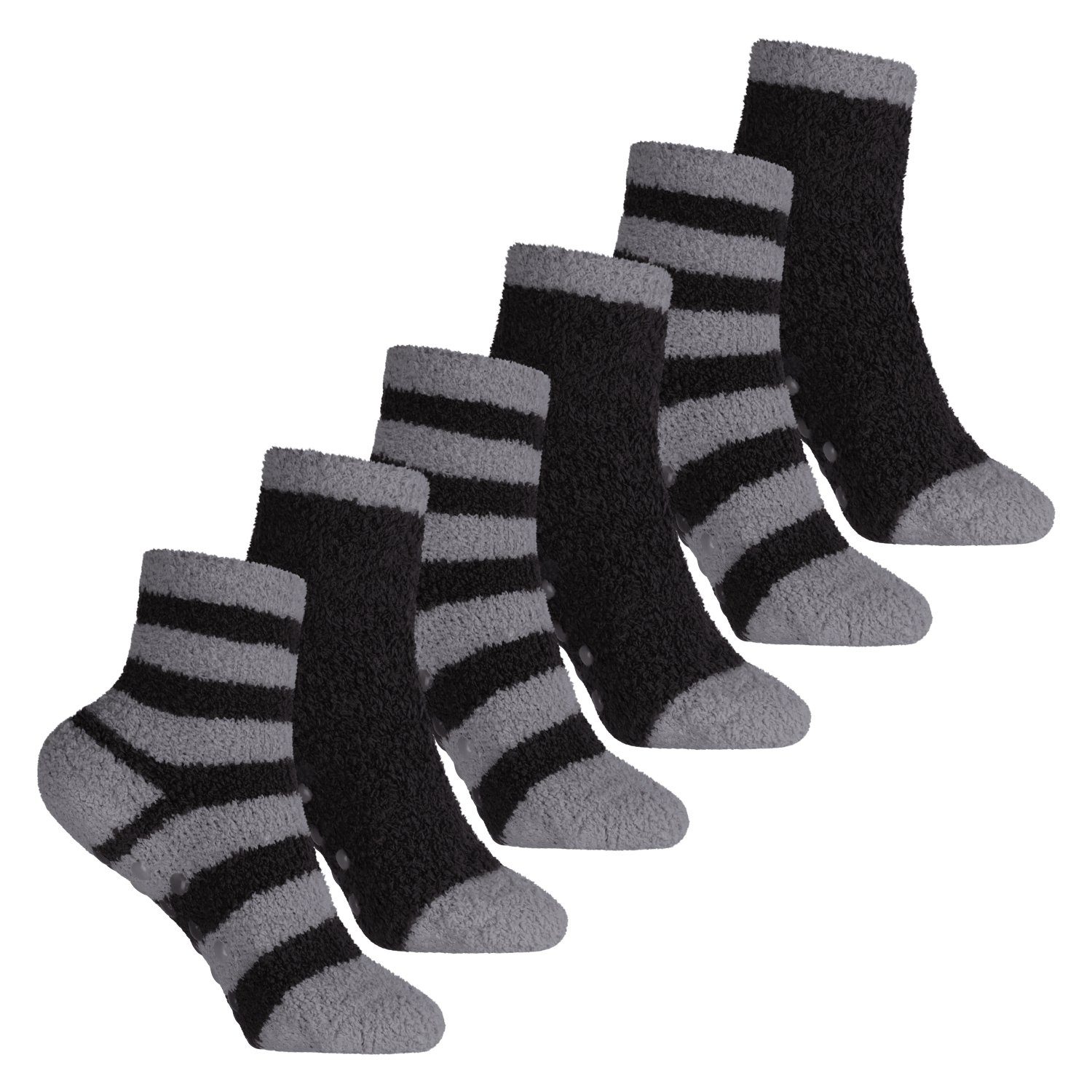 Footstar ABS-Socken Kinder Kuschelsocken Plüschsocken mit Antirutsch-Sohle (6 Paar) Schwarz