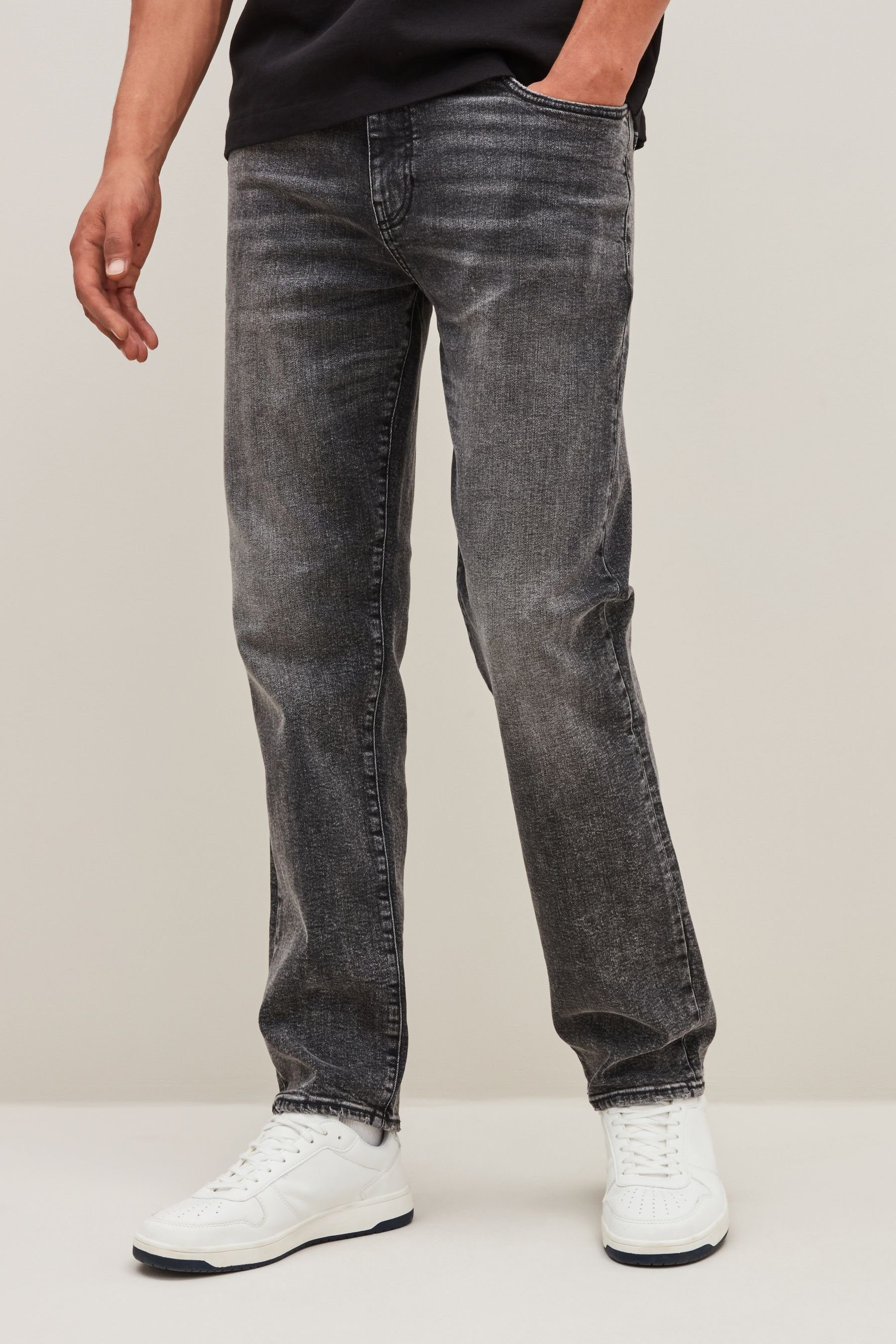 Fit Vintage-Look Straight-Jeans im (1-tlg) Next Stretch-Jeans Grey Straight