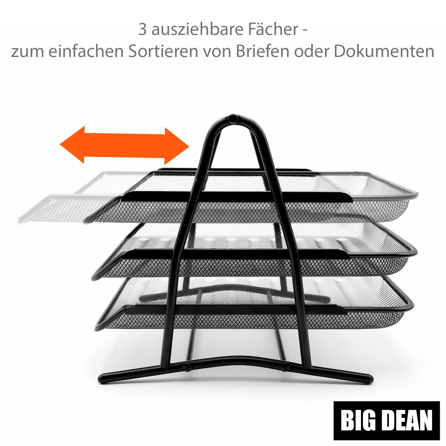 BigDean Briefablage Dokumentenablage ausziehbar schwarz Metall Briefablage mit 3 Fächer (Packung, 1-St., Ablage), Schreibtisch Ordnung, Papierablage – Bild 4 von 5