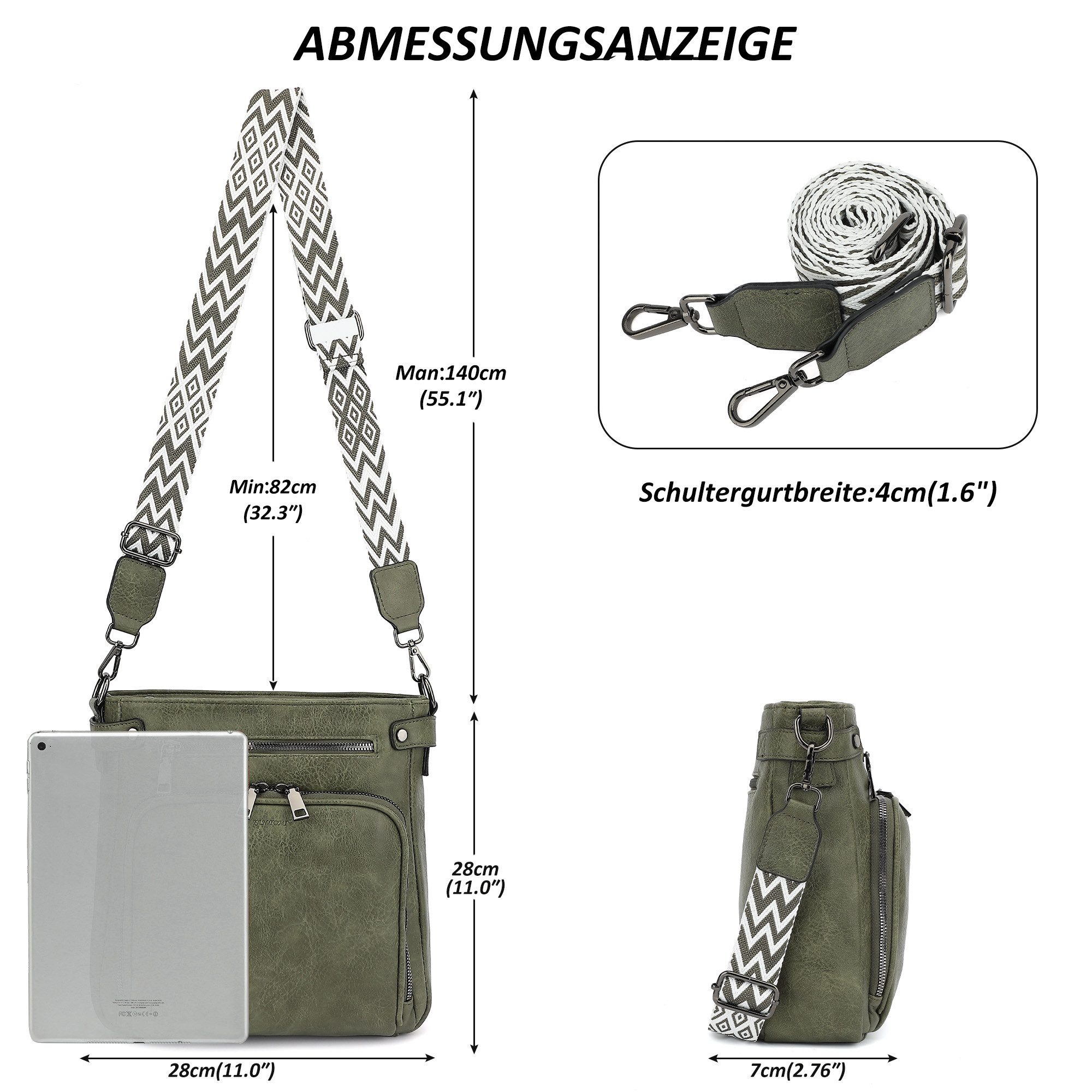 TAN.TOMI Schultertasche Handtasche damen mittelgroß Umhängetaschen crossbody bag, Retro leder PU damentaschen mit breitem gurt handtaschen