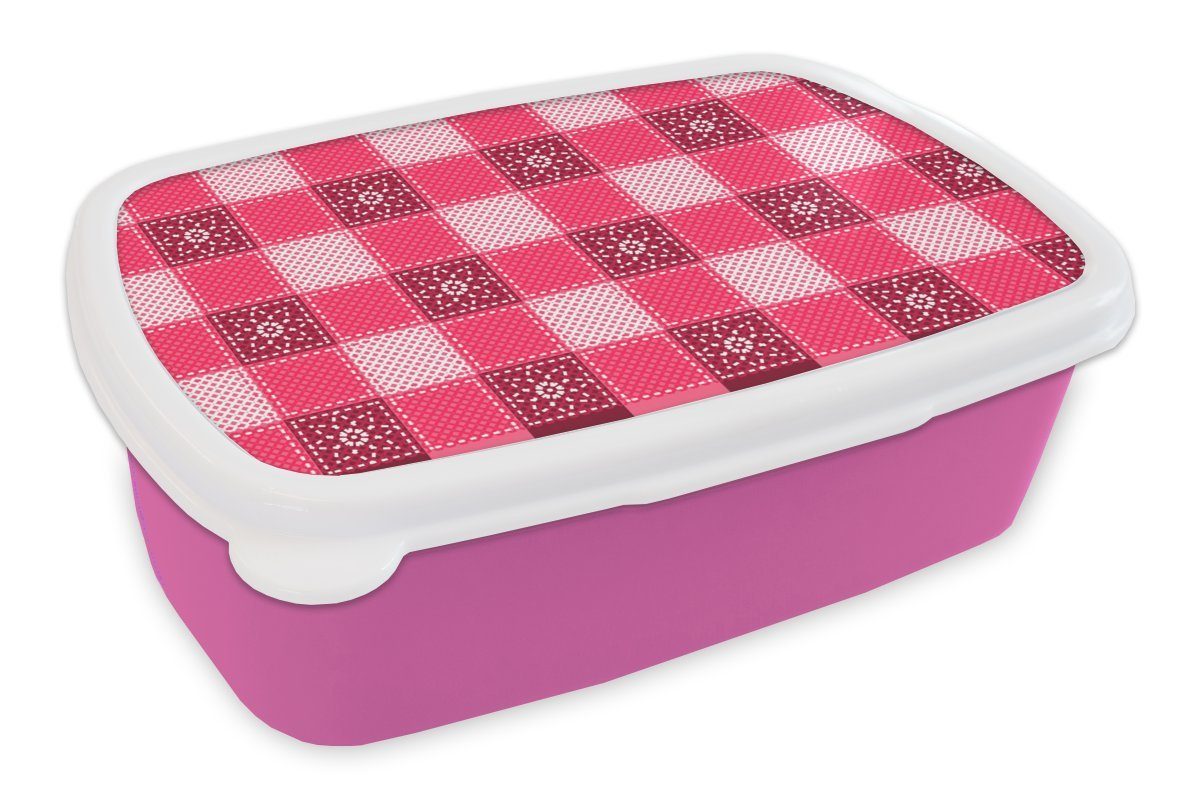 MuchoWow Lunchbox Rosa - Muster - Blumen, Kunststoff, (2-tlg), Brotbox für Erwachsene, Brotdose Kinder, Snackbox, Mädchen, Kunststoff