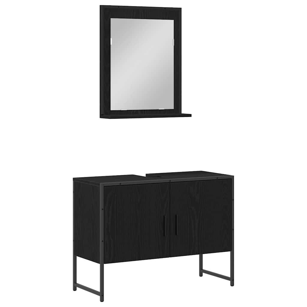 vidaXL Badezimmer-Set Badezimmermöbel-Set Wandmontiert 2 pcs Schwarz Holzwerkstoff, (2-St)