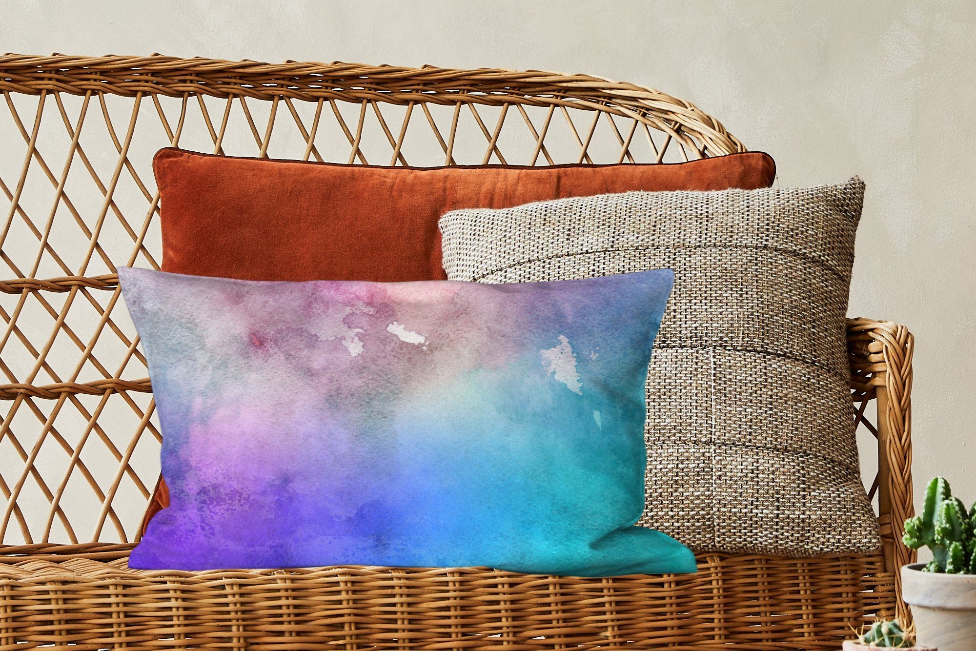 Dekokissen Dekoration, Schlafzimmer Füllung, MuchoWow Aquarell Lila - Dekokissen - Grün, Wohzimmer mit - Braun Zierkissen,