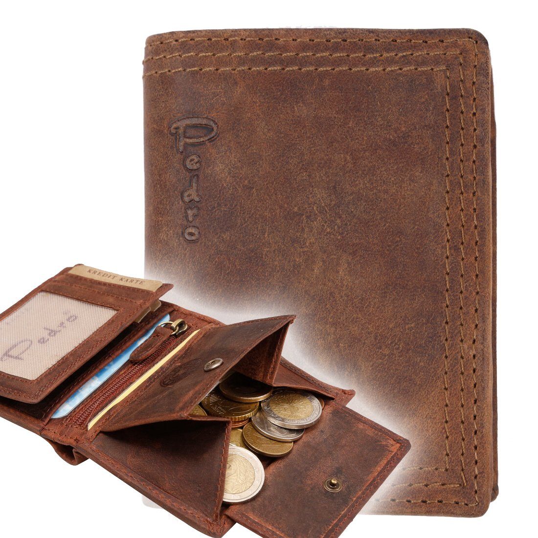 Herren RFID Geldbörse Schutz Leder Portemonnaie, Brieftasche SHG Börse Kleingeldfach