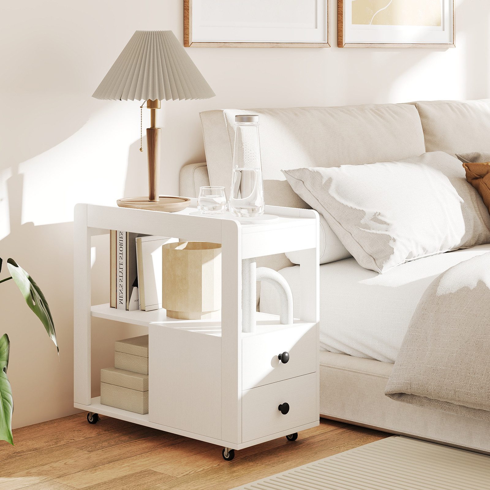 COSTWAY Beistelltisch, mit Stauraum, Schmaler Rollcontainer, Druckertisch mit Rollen