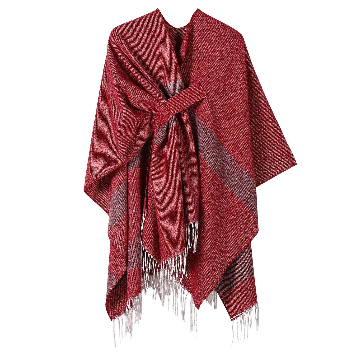 Refttenw Poncho Warm Elegant Poncho,Warmer Umhang,Mit Quasten,Integrierte Schnalle