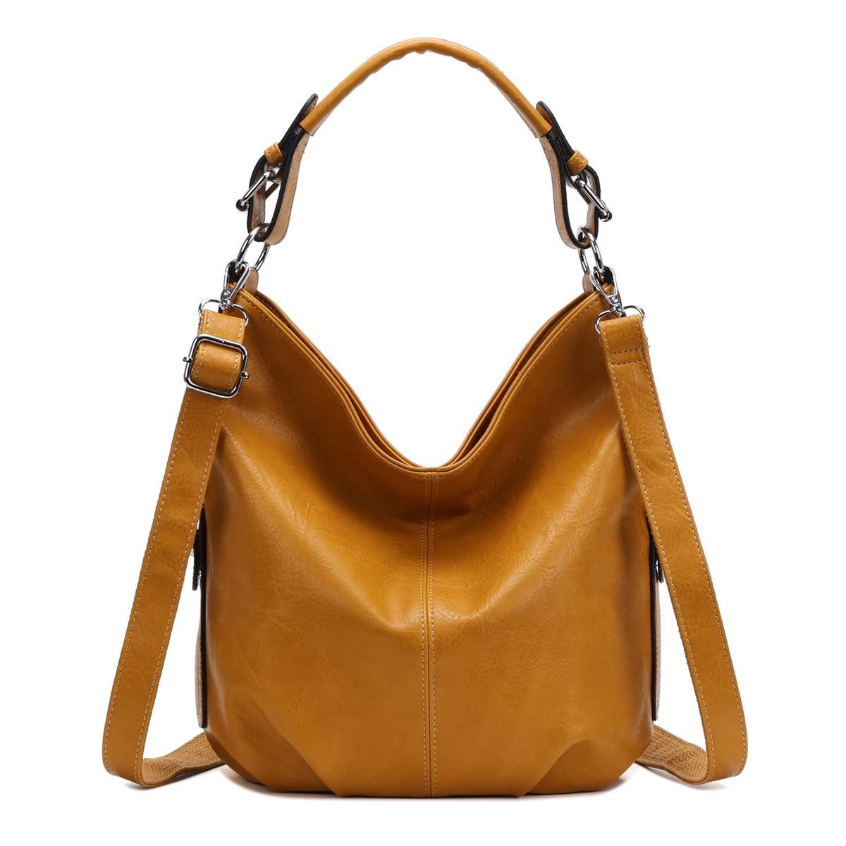 ITALYSHOP24 Schultertasche DAMEN SHOPPER Hobo Bag Umhängetasche Handtasche City Bag Cross-Over (Spar-Set: Henkel Tasche mit Schultergurt, Workbag Leder Optik, 2-tlg., mit Henkel und Schultergurt), Damentasche Freizeit Abend Leder Optik Henkeltasche Reise Crossbody
