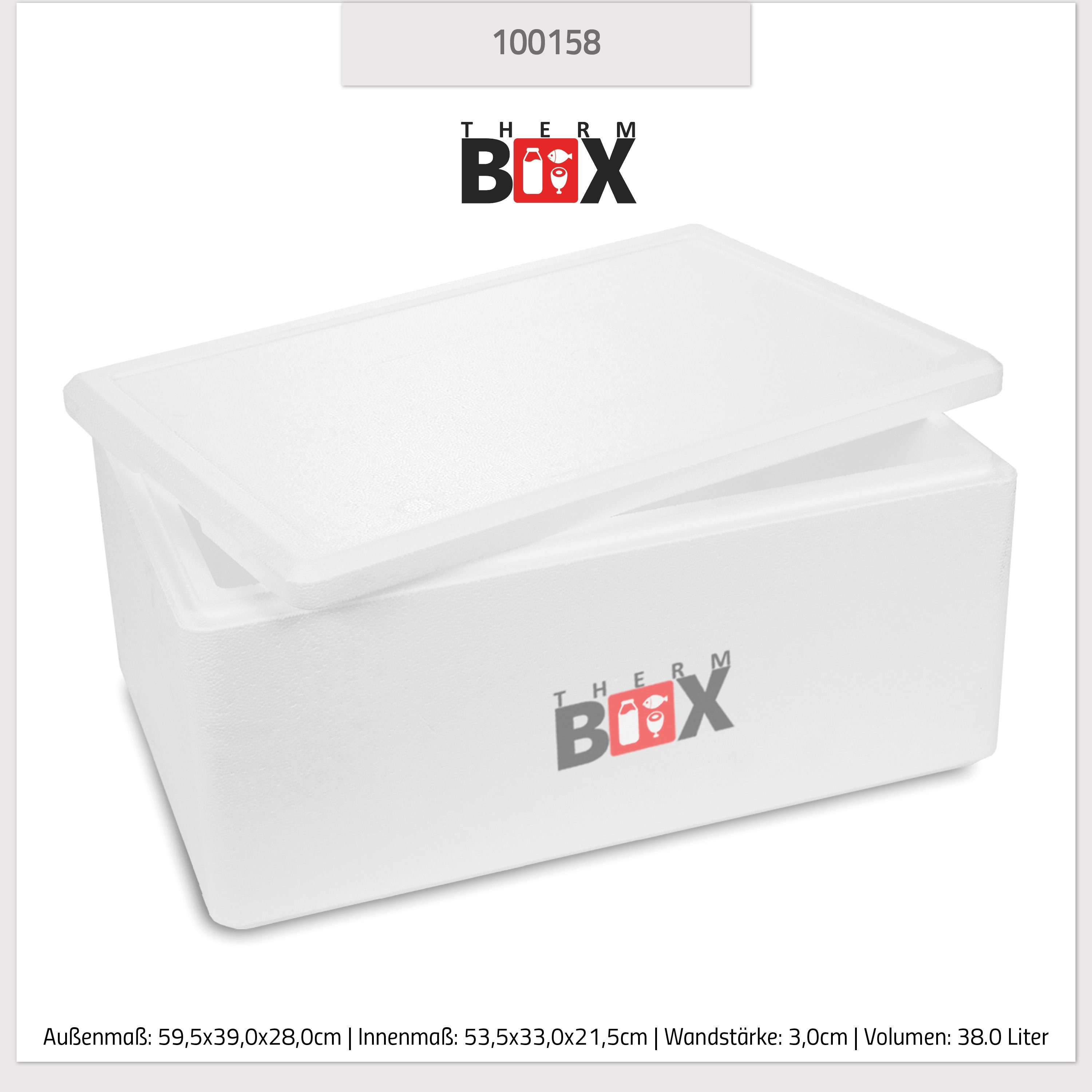 Karton), Wand: Wiederverwendbar Liter, Kühlbox Thermobox mit (1, 0-tlg., Thermobehälter Styroporbox Styropor-Verdichtet, Innen: 38W 3cm 53x33x21cm 38 Deckel Box Warmhaltebox im Isolierbox THERM-BOX