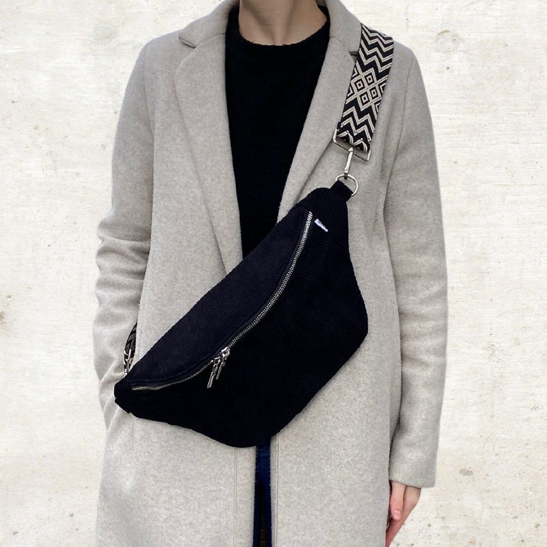 MAONI Bauchtasche Cord Schwarz mit zwei Gurten, Taschengurt austauschbar günstig online kaufen