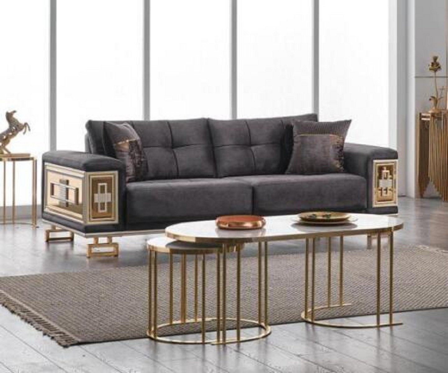 Moderner JVmoebel Made Sofa Edle Textilmöbel, Europa in Teile, Wohnzimmermöbel Couch Grauer 1 sitzer 3 3-Sitzer