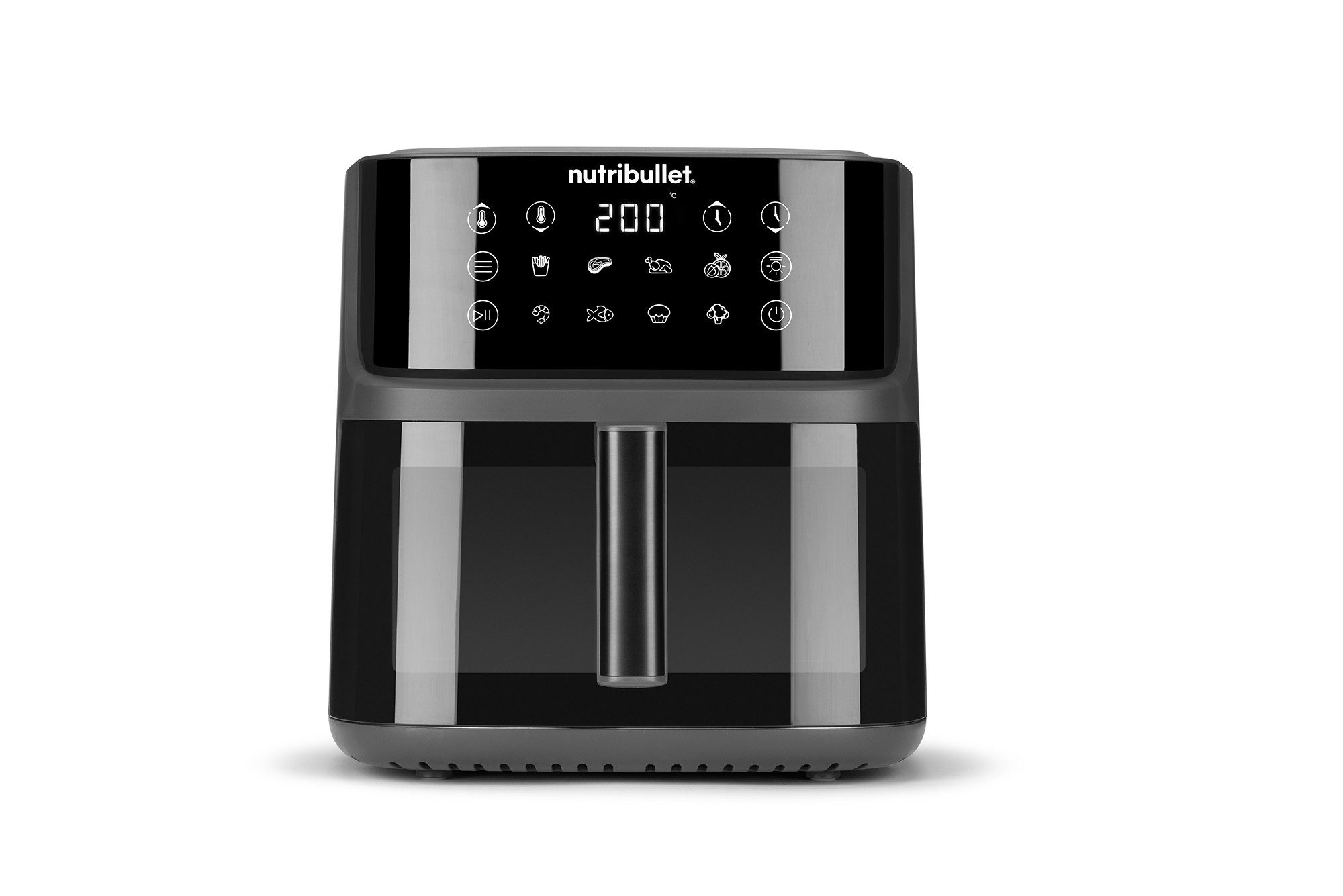 nutribullet Heißluftfritteuse CrispLite Vision 8L Air Fryer, PFAS-frei, 80–200°C, Grau, 2000 W, PFAS freie Oberflächen im Garkorb, 3-in-1Crisp-/Grill-/Pizzaplatte