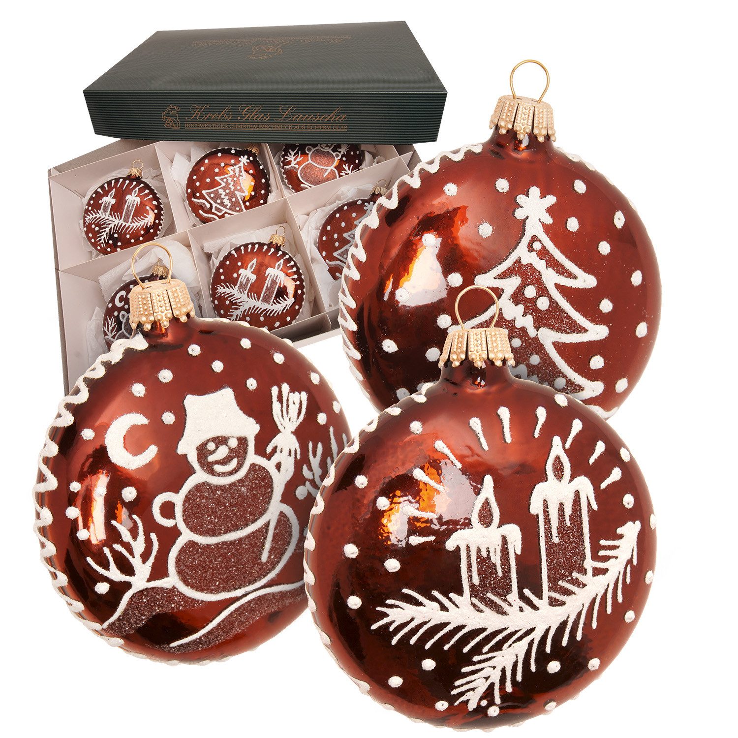 Krebs Glas Lauscha Weihnachtsbaumkugel Baumschmuck Lebkuchen-Taler braun 8cm, Dekoriert mit Liebe zum Detail