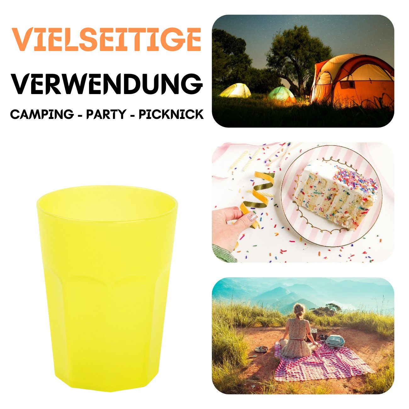 Engelland Becher Plastikbecher in modernen Neonfarben, Mehrweg, 1-tlg., Kunststoff, spülmaschinengeeignet, bruchfest, wiederverwendbar, 250 ml, 0,25 Liter