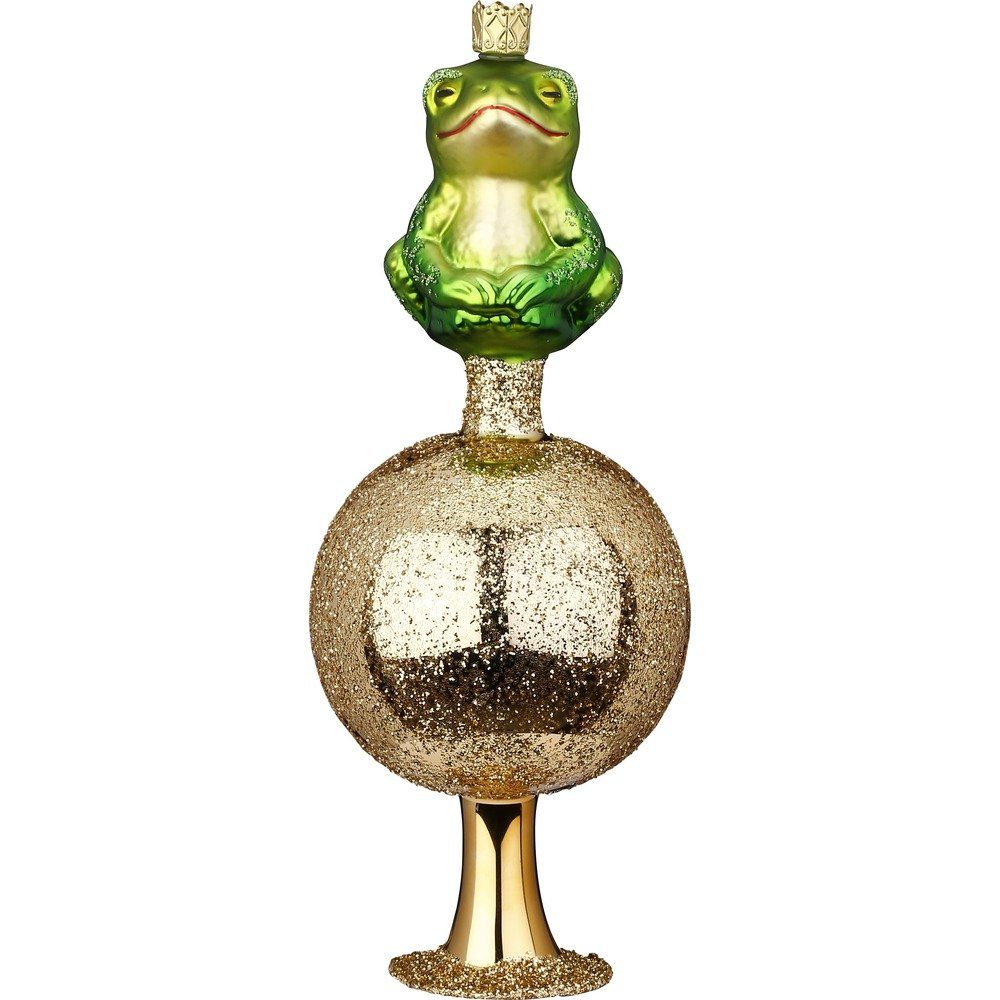 Glas 20cm Christbaumspitze, Stück Glitzer Christbaumspitze Froschkönig INGE-GLAS® gold / 1 grün