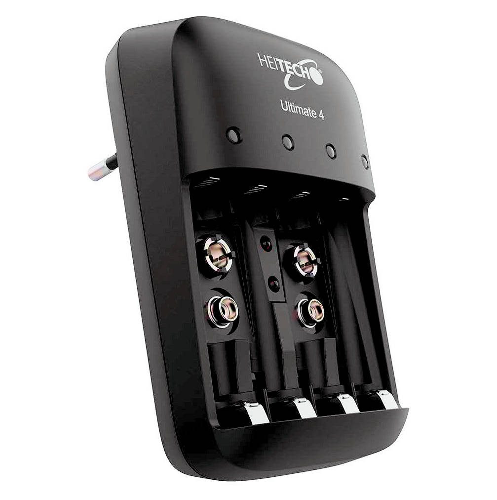 HEITECH Promotion GmbH Stecker Ladegerät Schnellladefunktionen für AA/AAA Akku und 9V E-Block Akku-Ladestation (1-tlg., Deutsche Marke, Kostenloser Versand)