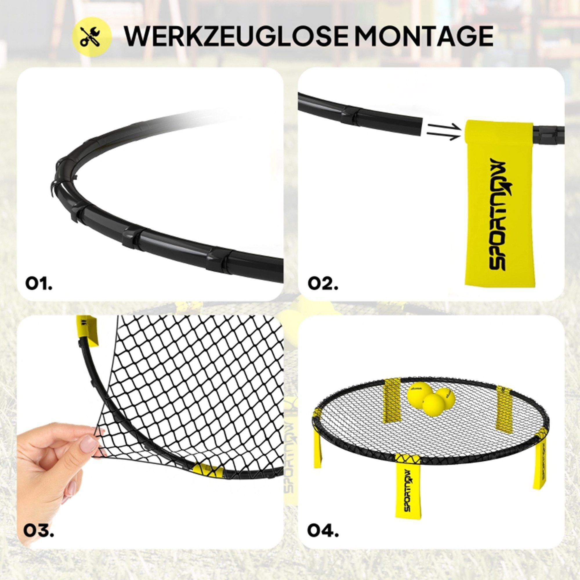 MC Star Spielball Roundnet Set Spieleset mit Spielnetz 3 Bällen Tragetasche Ballpumpe (Spikeball Set für Garten Strand Park drinnen)
