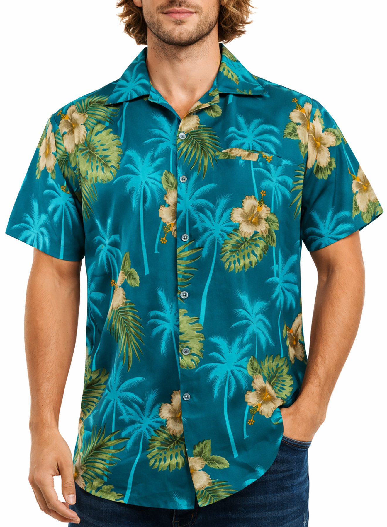 King Kameha Hawaiihemd "Small Flower" Funky Hawaii-Hemd Herren Kurzarm Fronttasche Sommerhemd