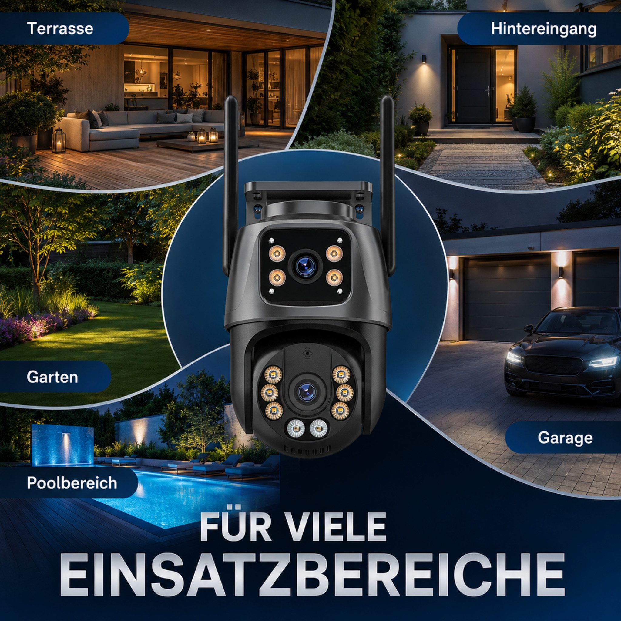 HS.SUPPLY Überwachungskamera Smarte Überwachungskamera, Sicherheitssystem (Innenbereich, Außenbereich, Komplettset, Fernzugriff, Nachtsicht, Bewegungsverfolgung, etc)