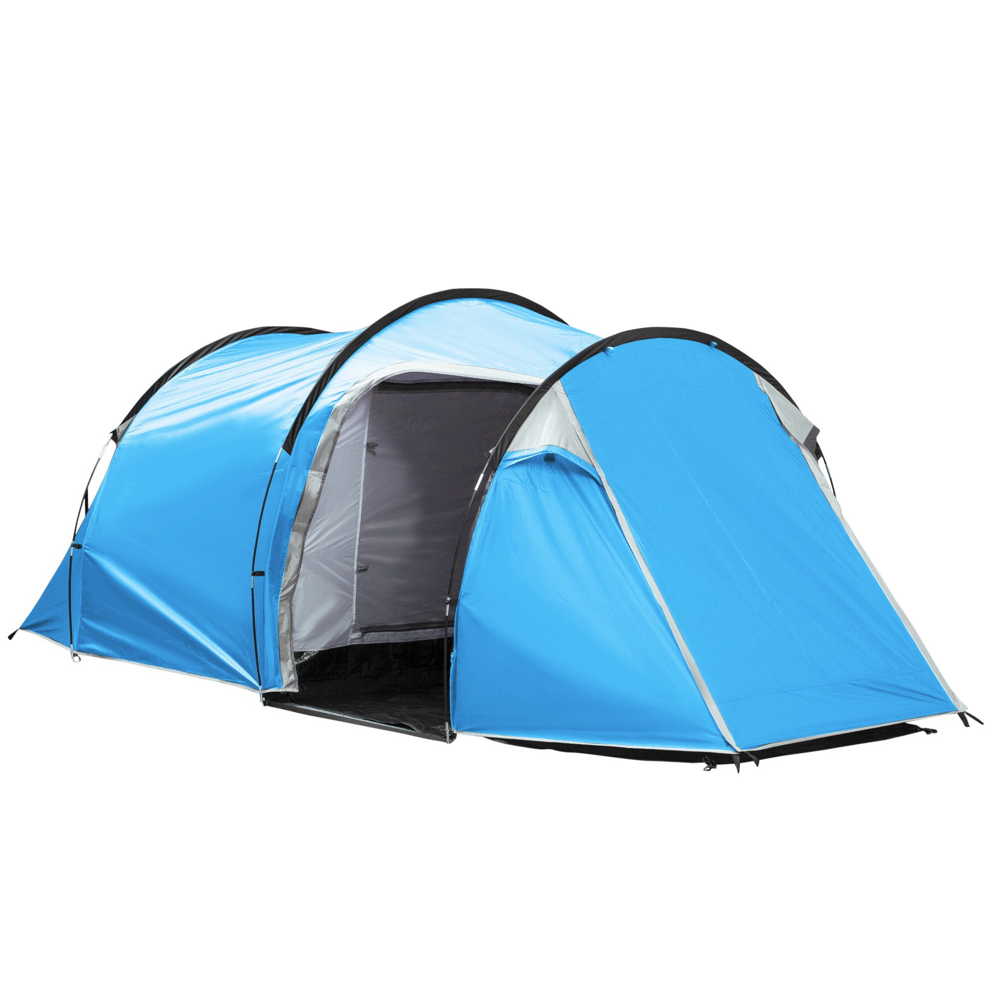 Outsunny Tunnelzelt für 2-3 Personen, Personen: 3 (Zelt, 1 tlg., Campingzelt), Glasfaser Polyester Hellblau 426 x 206 x 154 cm