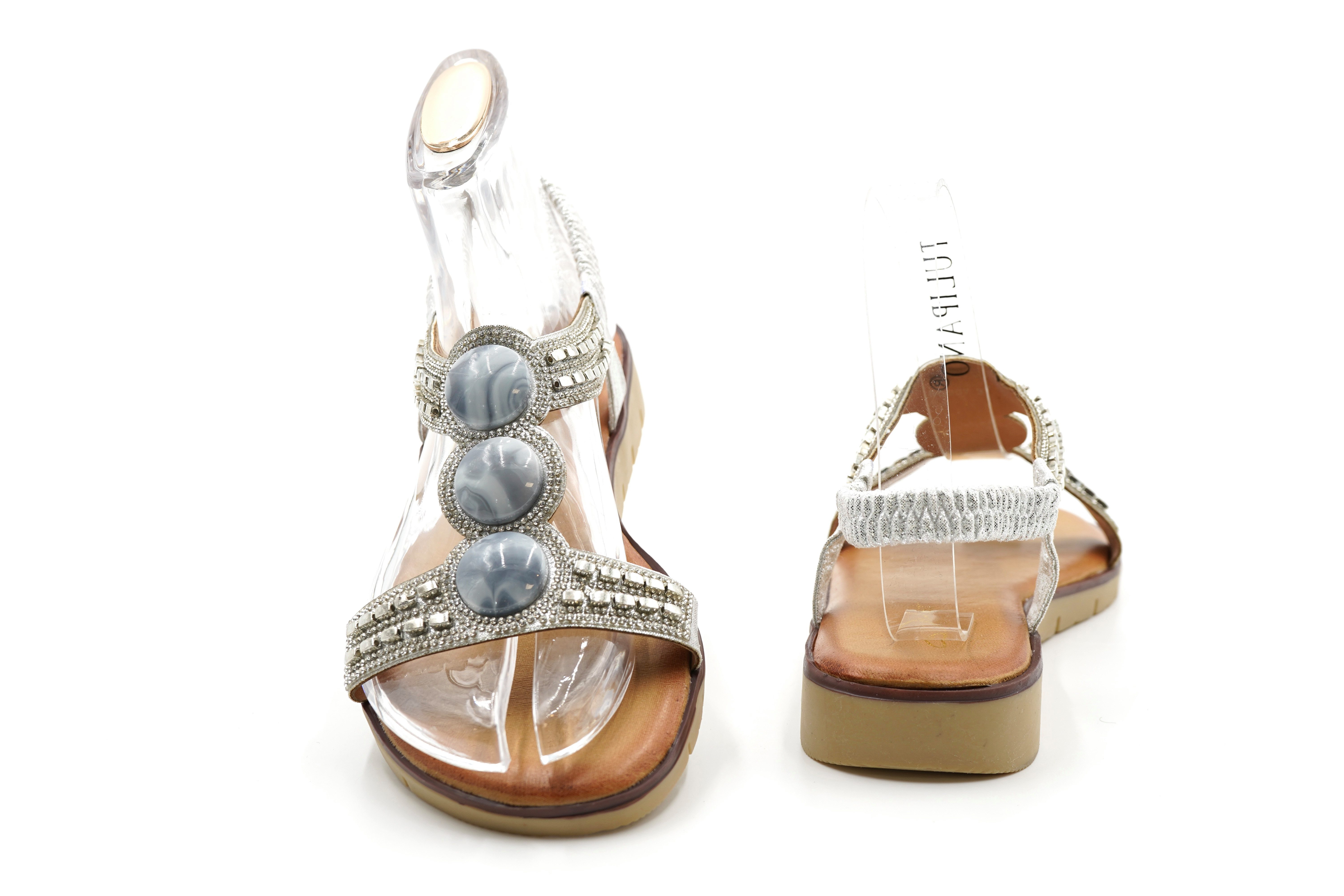 Sonderpostendiscount Damensandalen Riemchensandalen Silber BQ207 Silver Rie günstig online kaufen