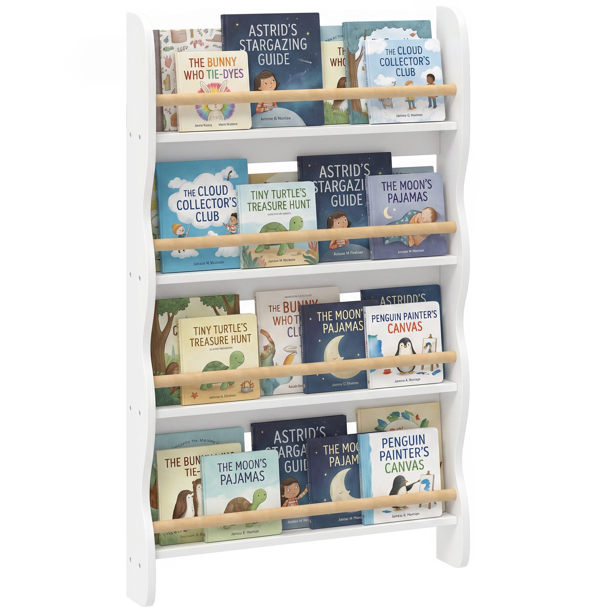 AIYAPLAY Kinderregal mit 4 Regal, Wandregal mit Kippschutz Montessori Platzsparend, Spielzeugregal 1-tlg., 60 x 10 x 98 cm, Weiß