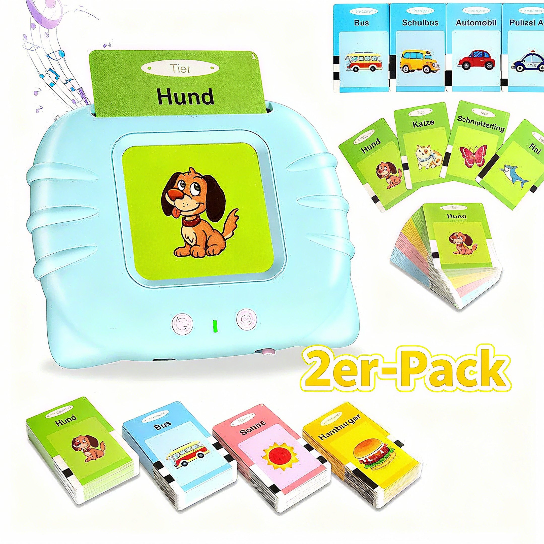 POPOLIC Lernspielzeug Sprechende Flash-Karten, Standard Deutsch-112 Blätter 224 Wörter (2-St), für Kleinkinder 2-4 Jahre Alt,Interaktive Spielzeug für Jungen Mädchen
