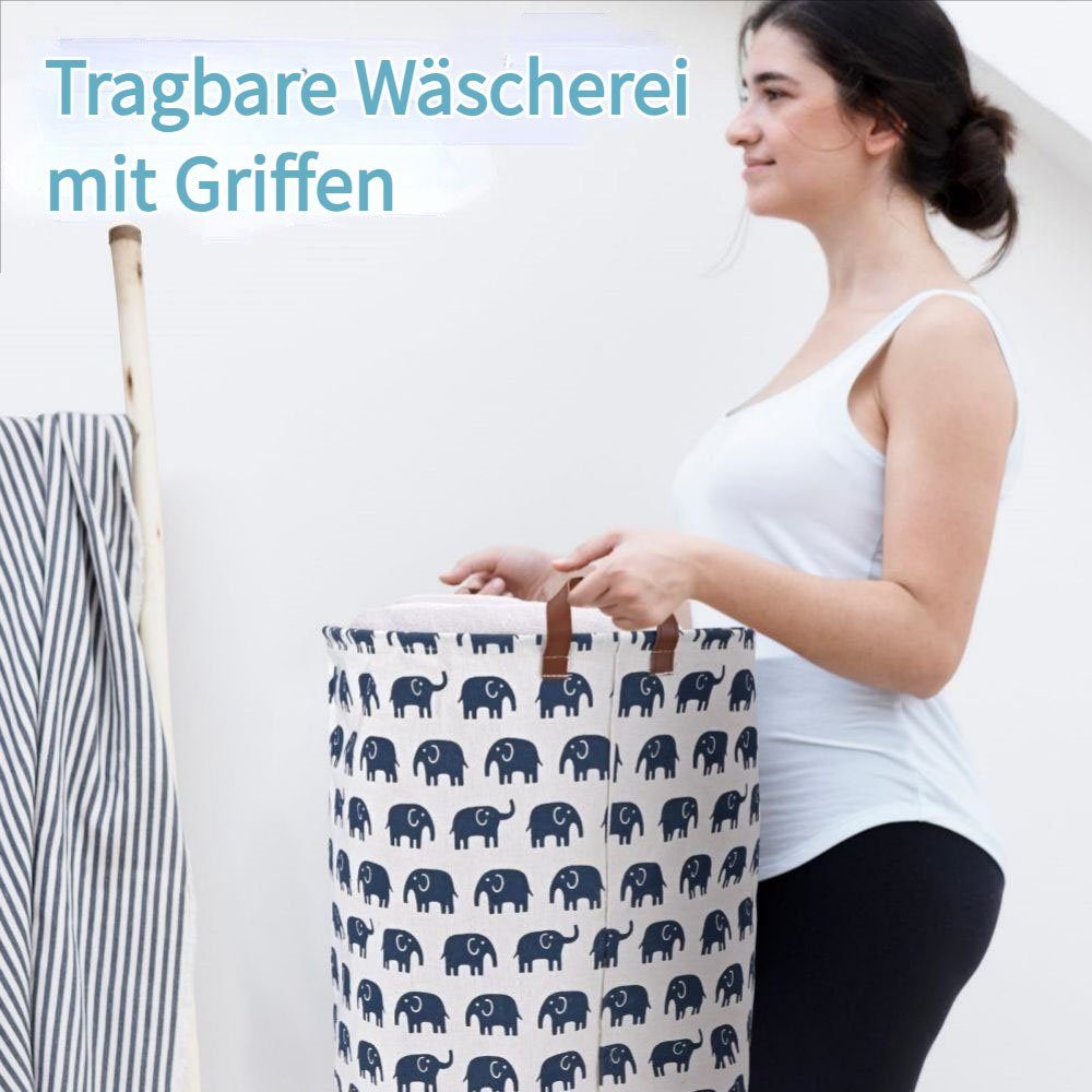 Elefant Wäschesortierer JOYOLEDER Blauer Wäschekorb Wäschesack Wäschesammler, faltbar