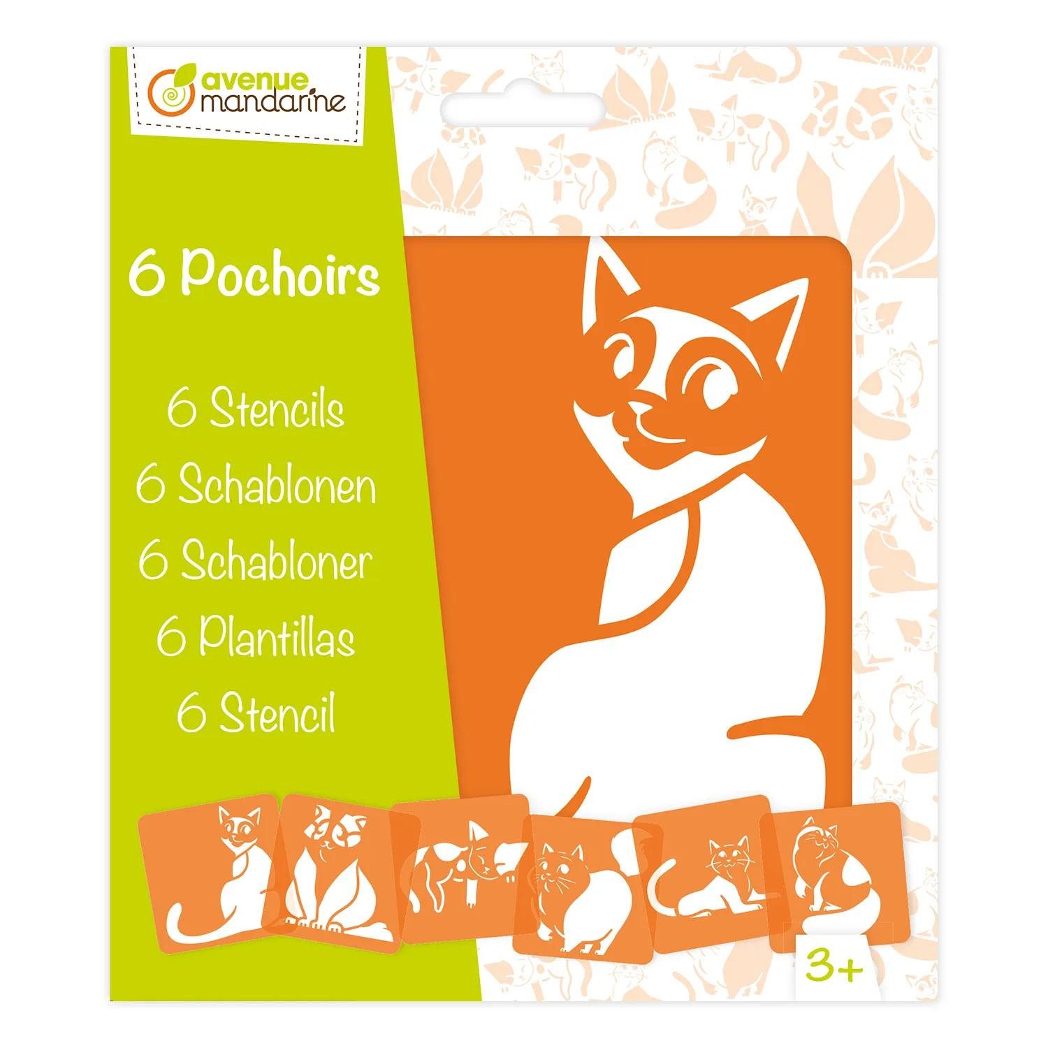 Avenue Mandarine Malschablone 3x 6-teiliges Schablonenset für Kinder, Katzen - Orange PO009C, Schablone