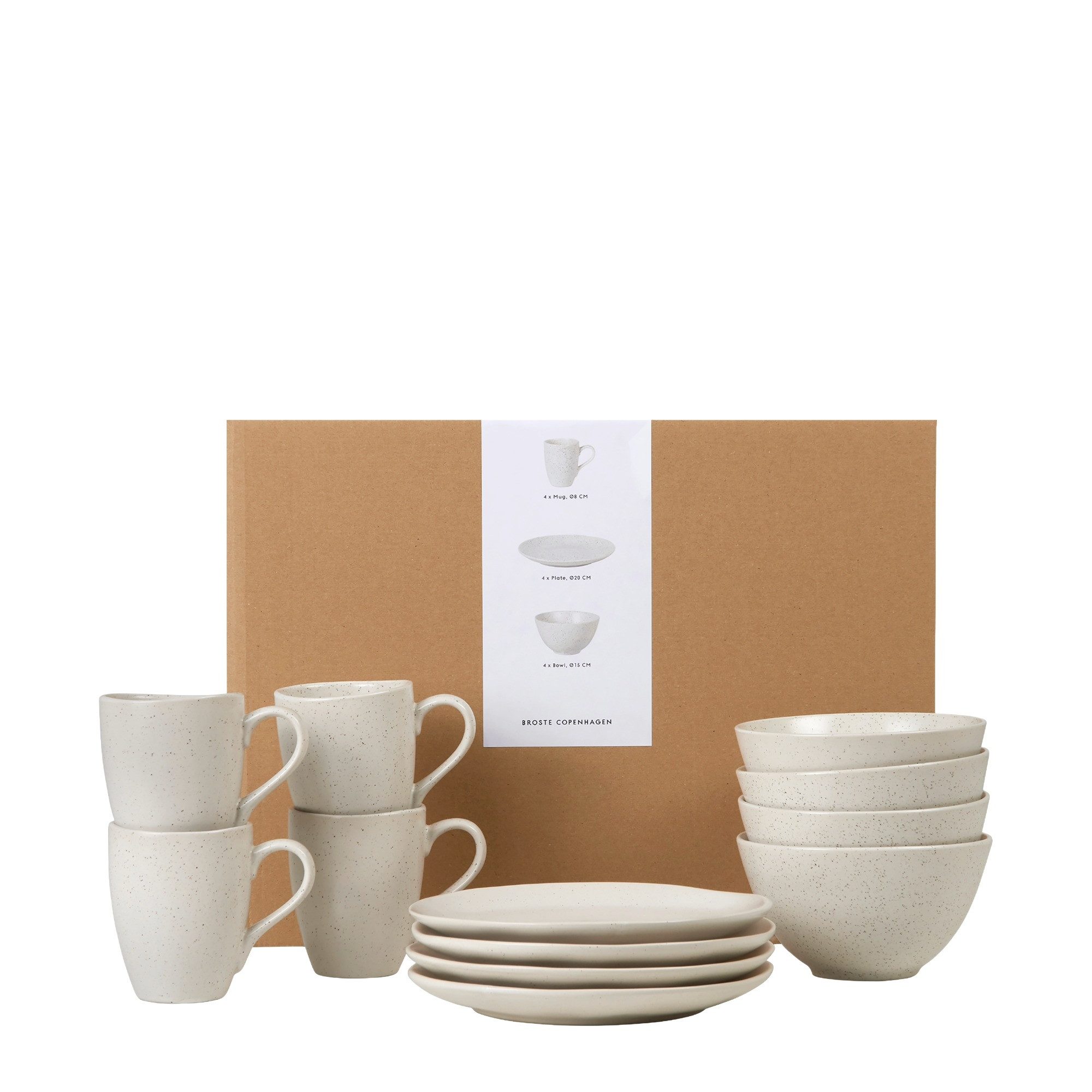 Broste Copenhagen Geschirr-Set Broste Copenhagen Nordic Vanilla Frühstücksset für vier 12 Teile, 4 Personen, Reaktiv Glasiertes Steingut