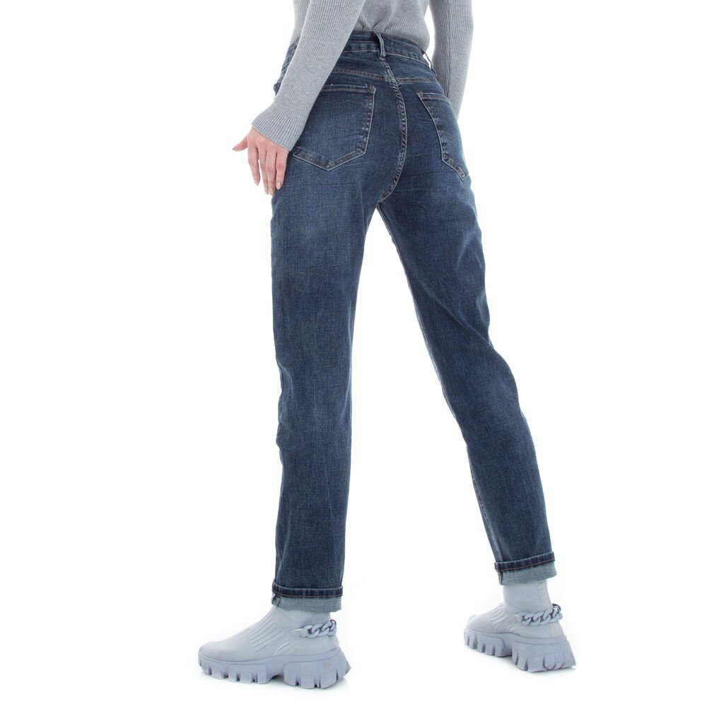 in Freizeit Stretch Straight-Jeans Ital-Design Leg Jeans Blau Straight Kette Damen