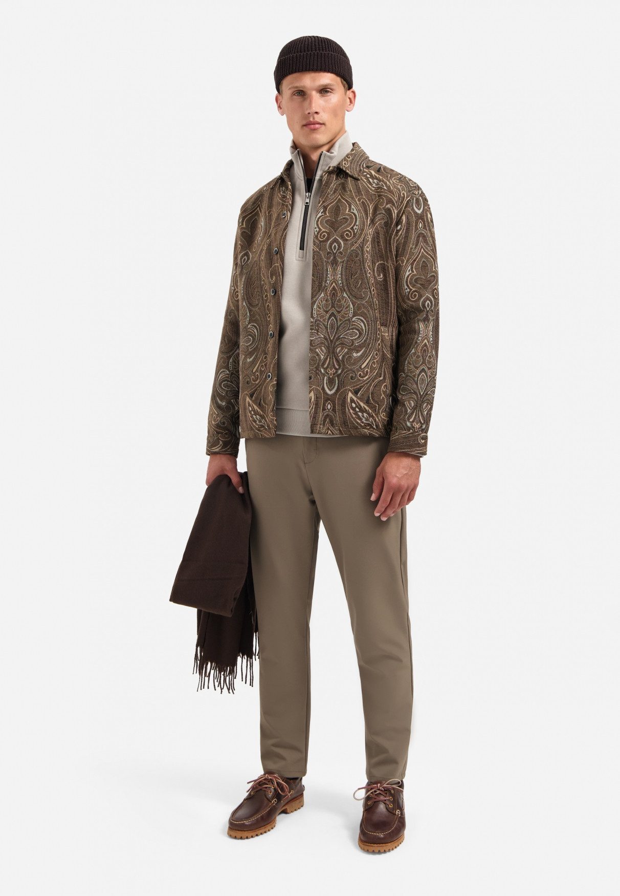 NO EXCESS Langarmhemd No Excess Jacquard-Overshirt mit Muster