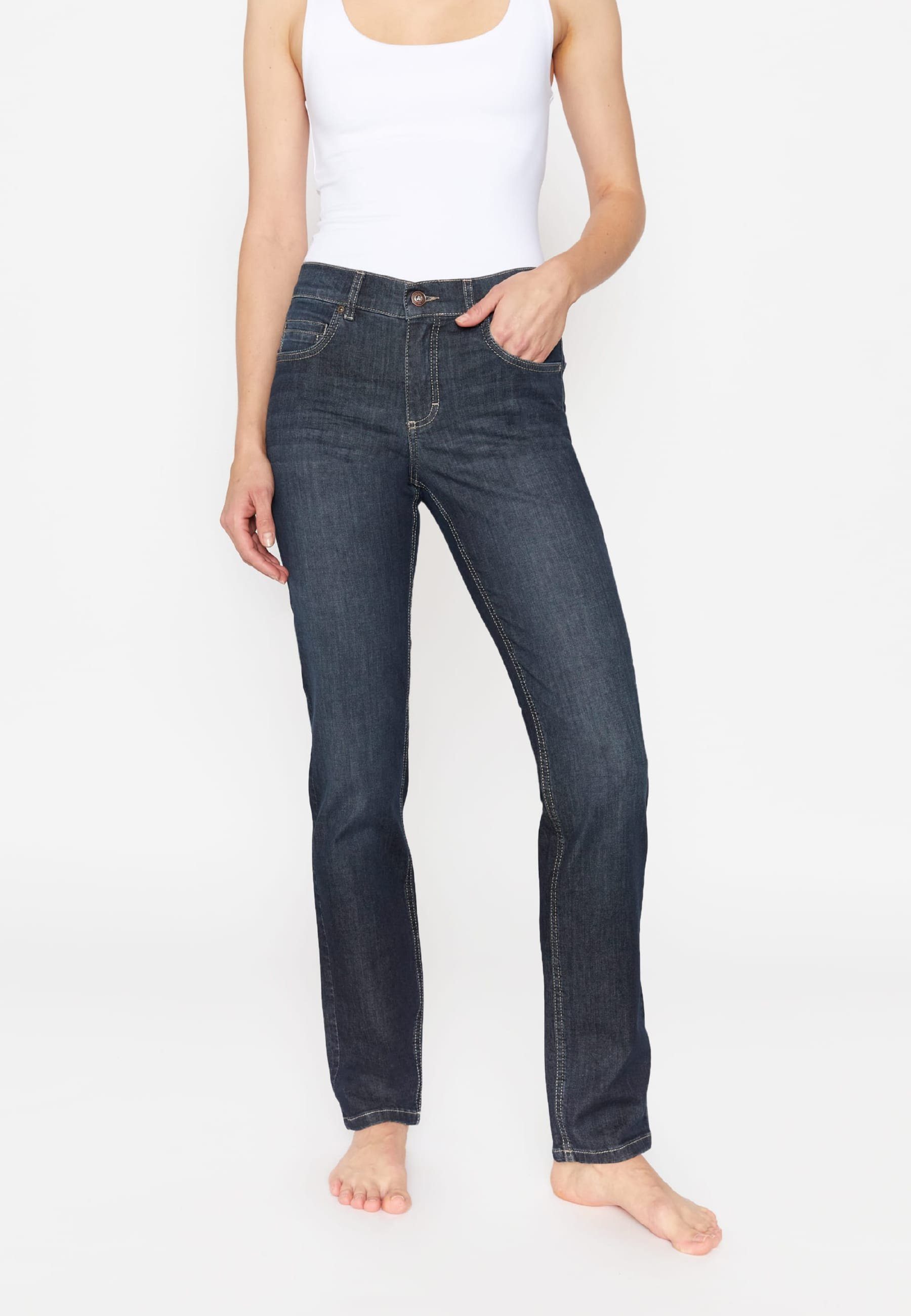 ANGELS Straight-Jeans Jeans Cici dunkelblau Cotton mit Label-Applikationen Organic mit