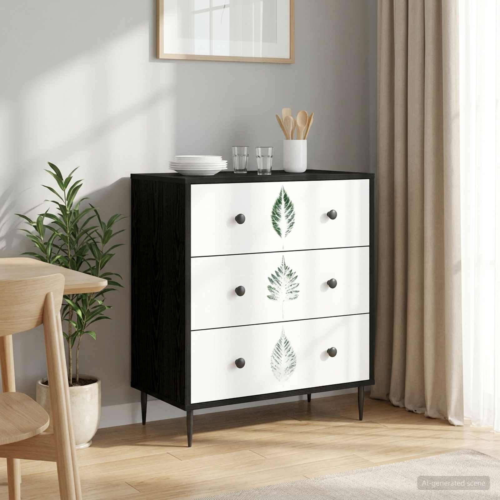 vidaXL Schranksystem Kommode HANAU Grünes Blättermuster 66 x 36,5 x 76 cm (1-St)