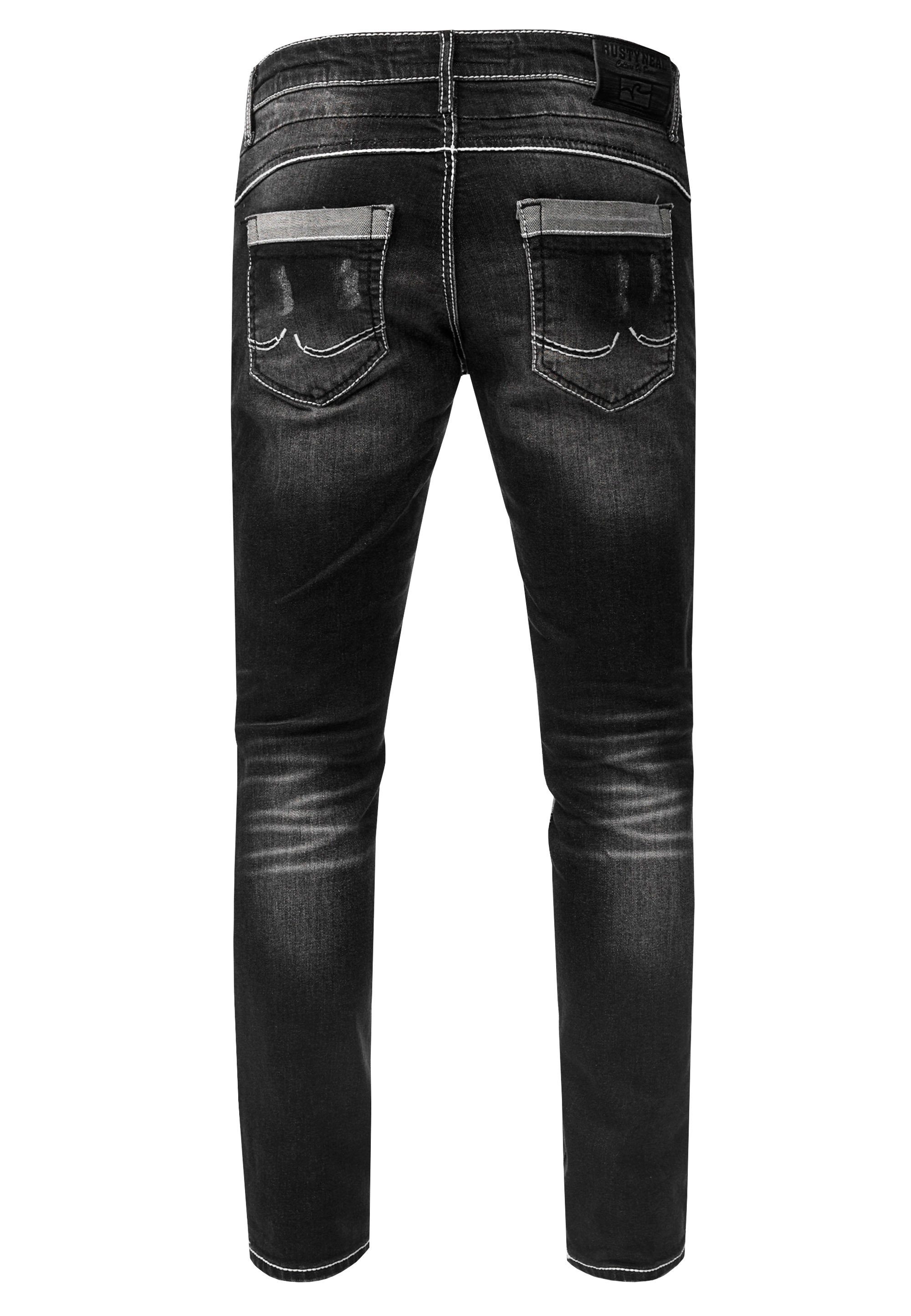 Rusty Neal Straight-Jeans URUMA mit Zierelementen trendigen schwarz