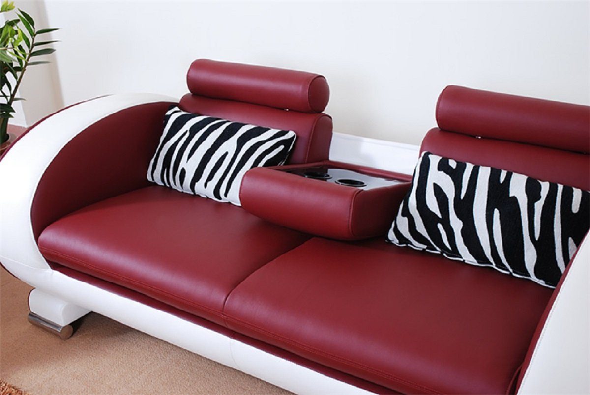 Polster Sofas JVmoebel Sofa 311 Sitzer Made Neu, Europe Couchen Leder Sofagarnitur Rot/Weiß Set in Moderne