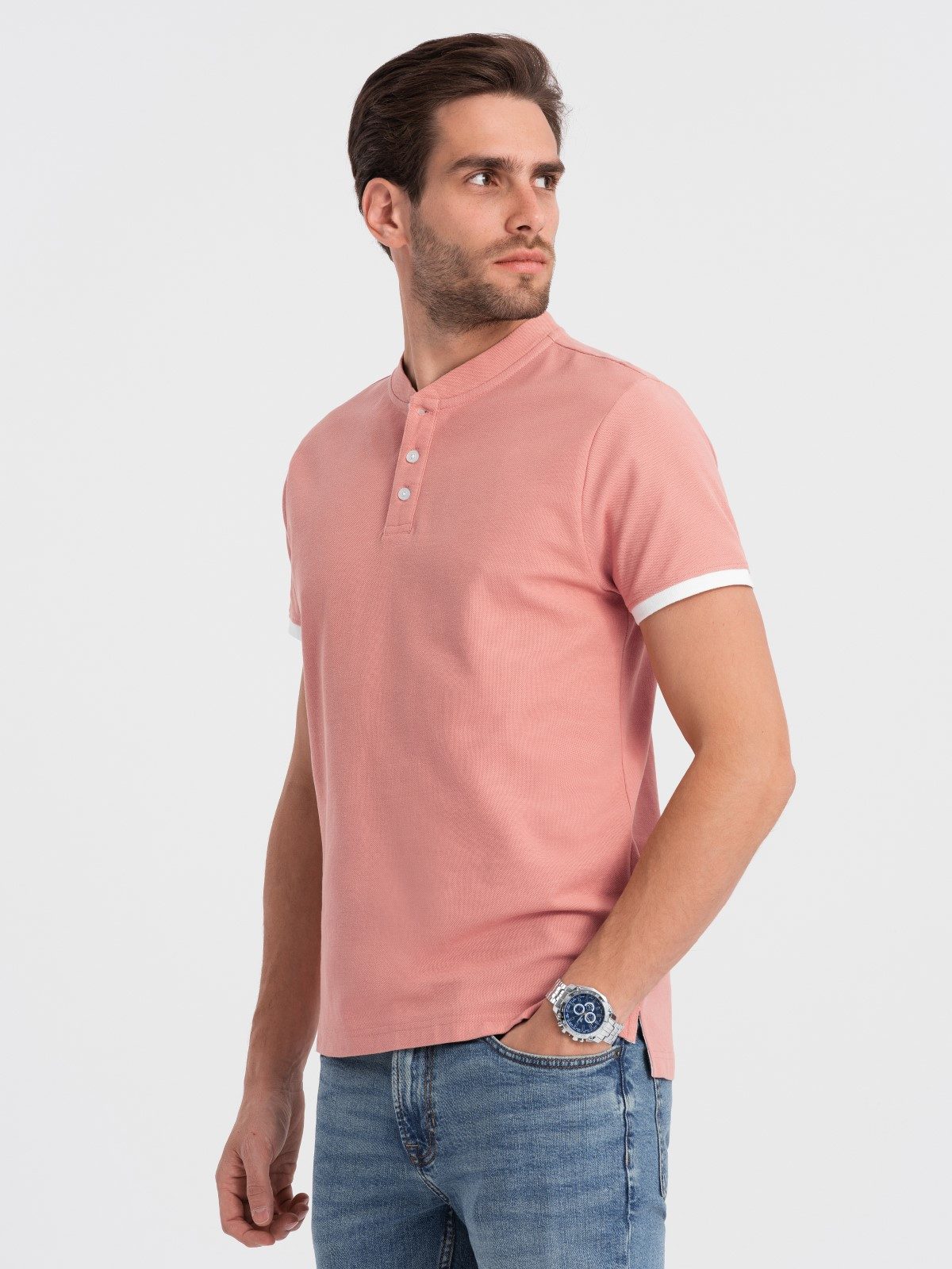 OMBRE Poloshirt Poloshirt für Männer ohne Kragen