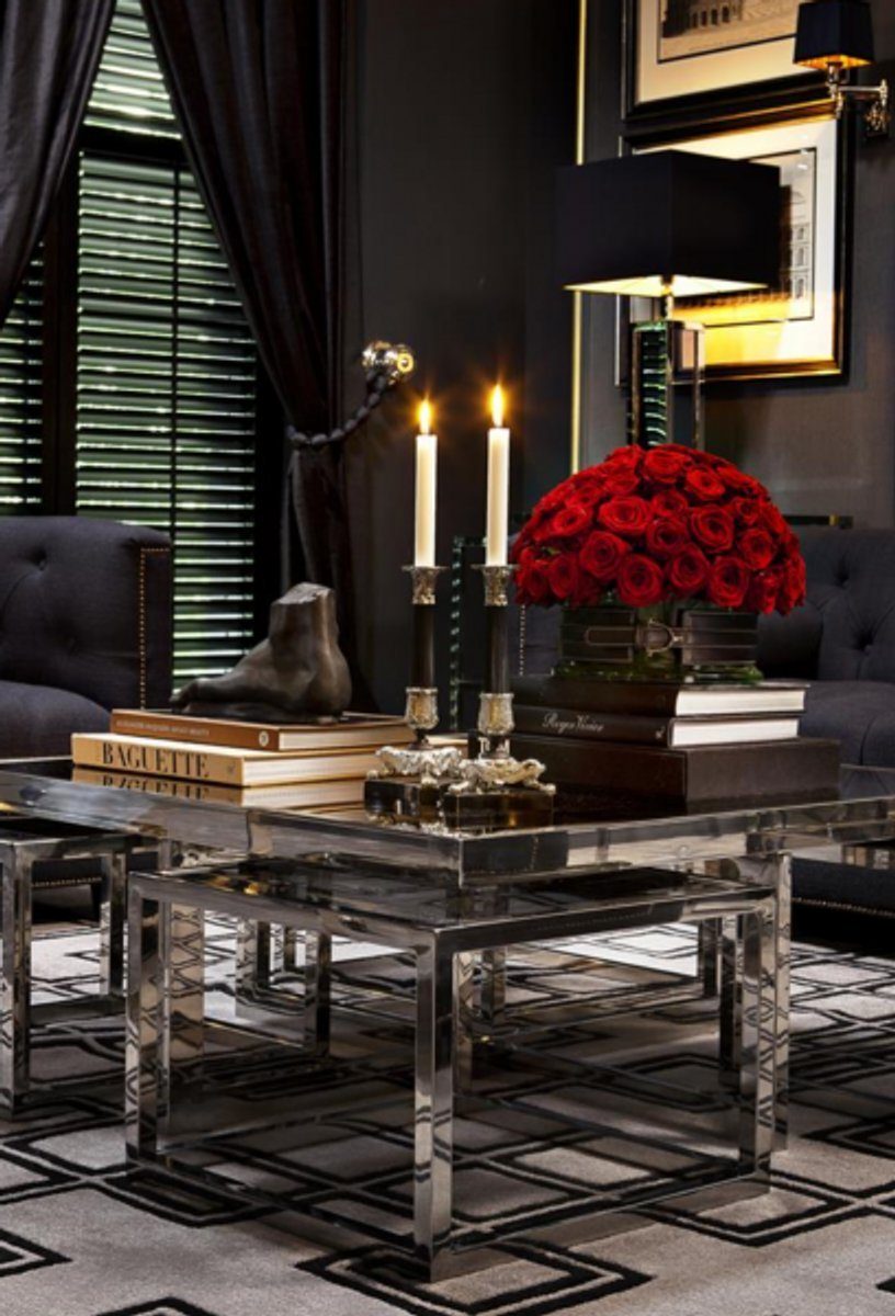 Casa Padrino Couchtisch Luxus Set Tisch mit 5er Couchtisch Designer Salon - Art - Deco Qualität Rauchglas Luxus