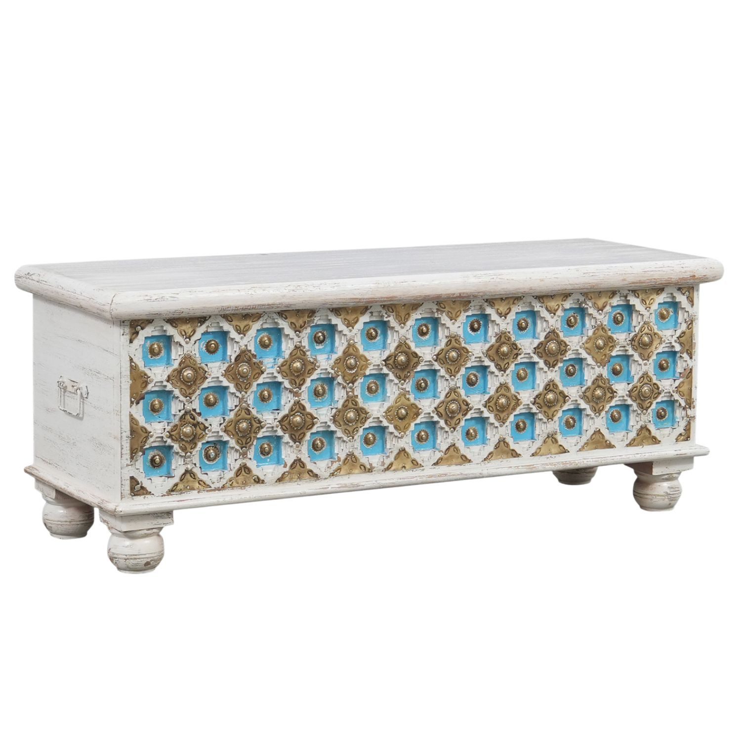 Marrakesch Orient & Mediterran Interior Truhe Massivholz-Truhe Burhan 3 Vintage Möbel Sitztruhe Betttruhe 116 cm (1 St), Handarbeit