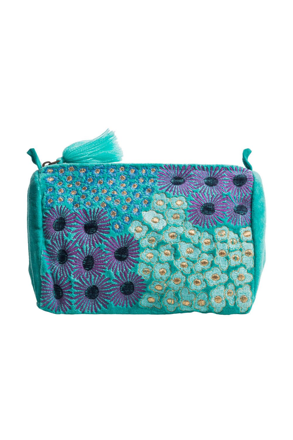 Tranquillo Kosmetiktasche Kosmetiktasche VELVET BLOSSOMS - groß, Samtoberfläche mit aufwendiger floraler Stickerei