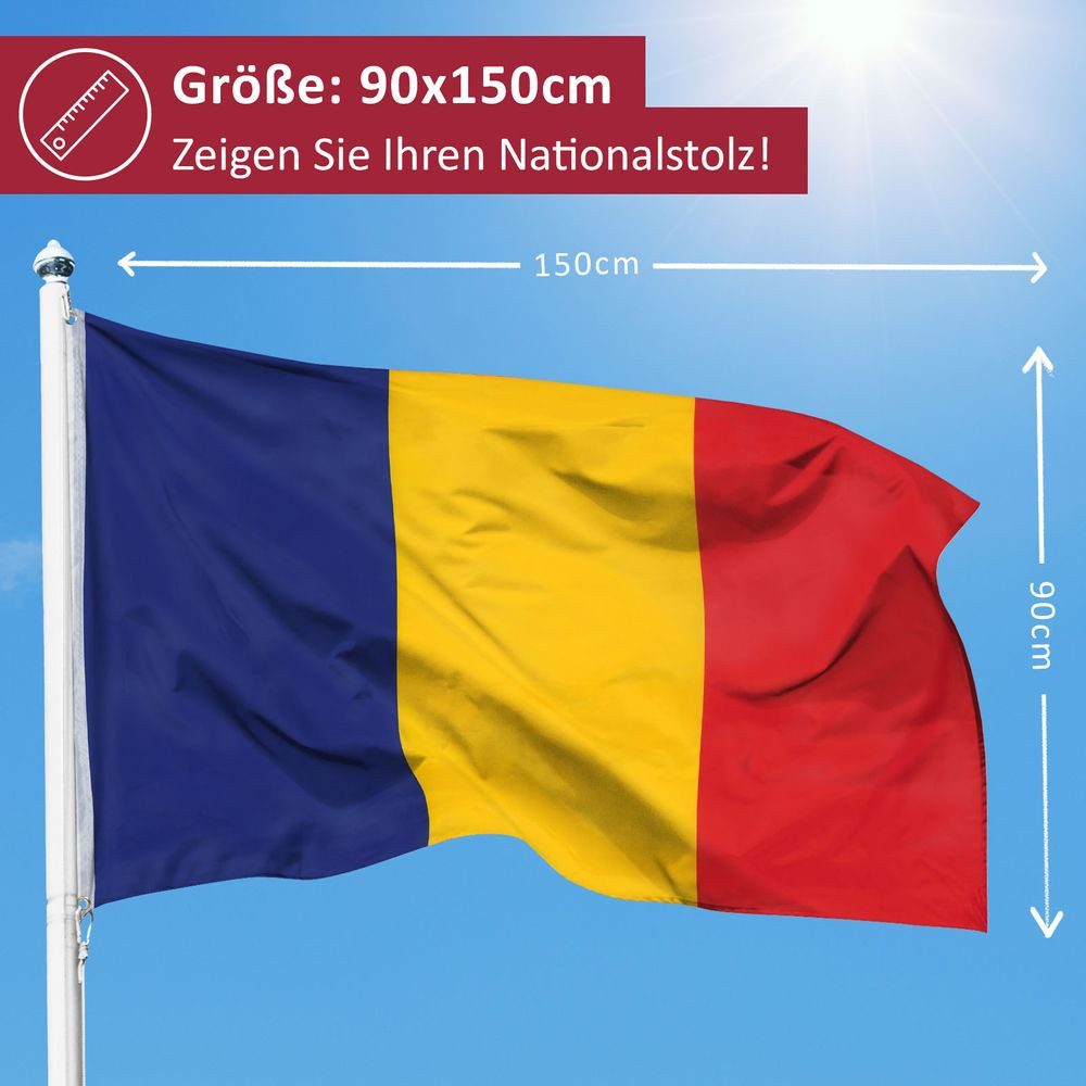 PHENO FLAGS Flagge Rumänien Flagge - Rumänienfahne 90 x 150 cm, Strapazierfähige Fahne für Fahnenmast, mit 2 Ösen